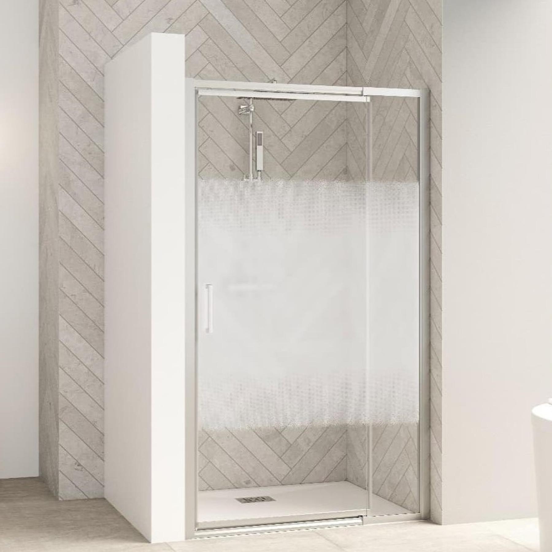 Paroi de douche Smart Design Porte pivotante avec seuil 97/110 chromé verre sérigraphié cosmos