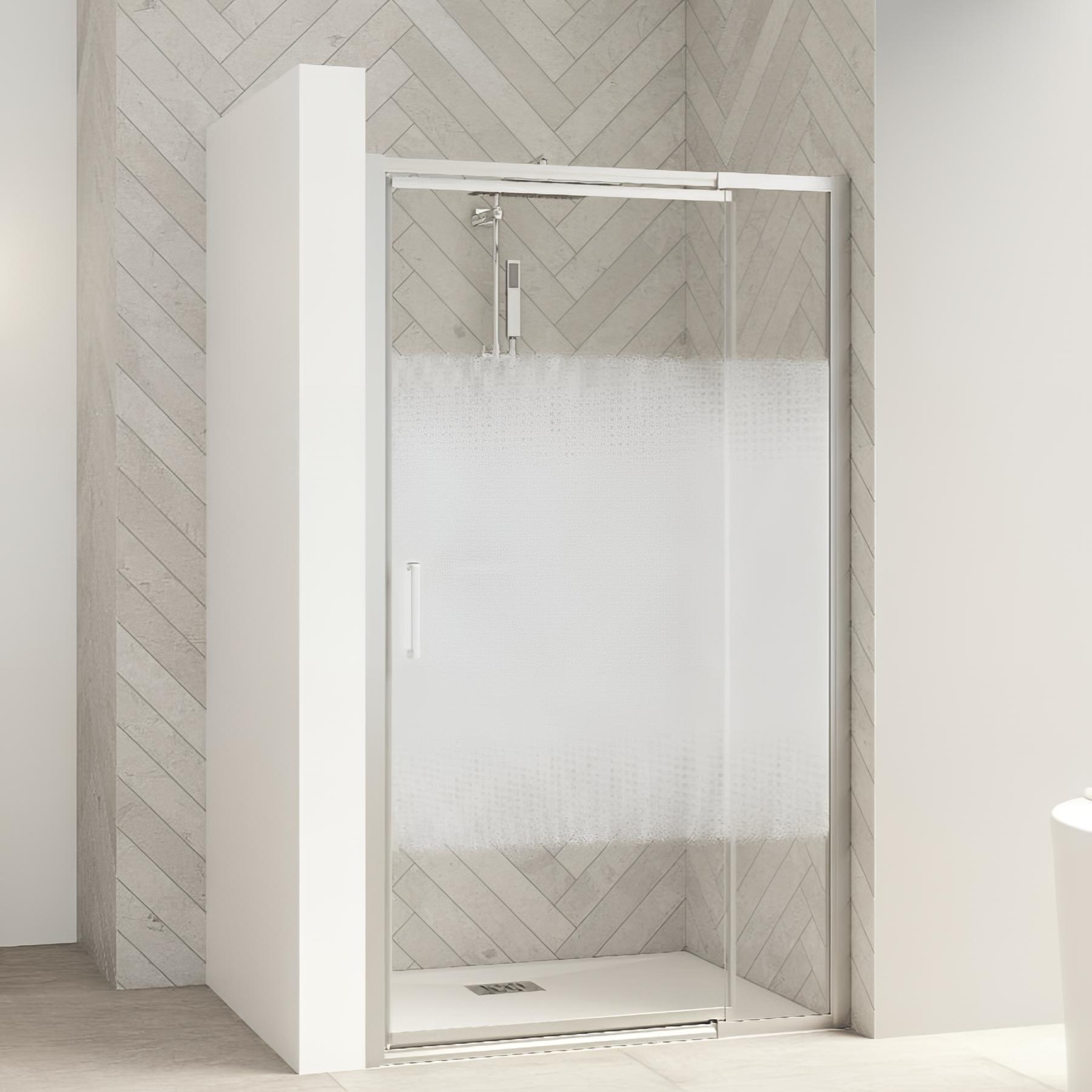 Paroi de douche kinedo Smart Design Porte pivotante (intérieur/extérieur) sans seuiL 1,10 m blanc verre sérigraphié cosmos