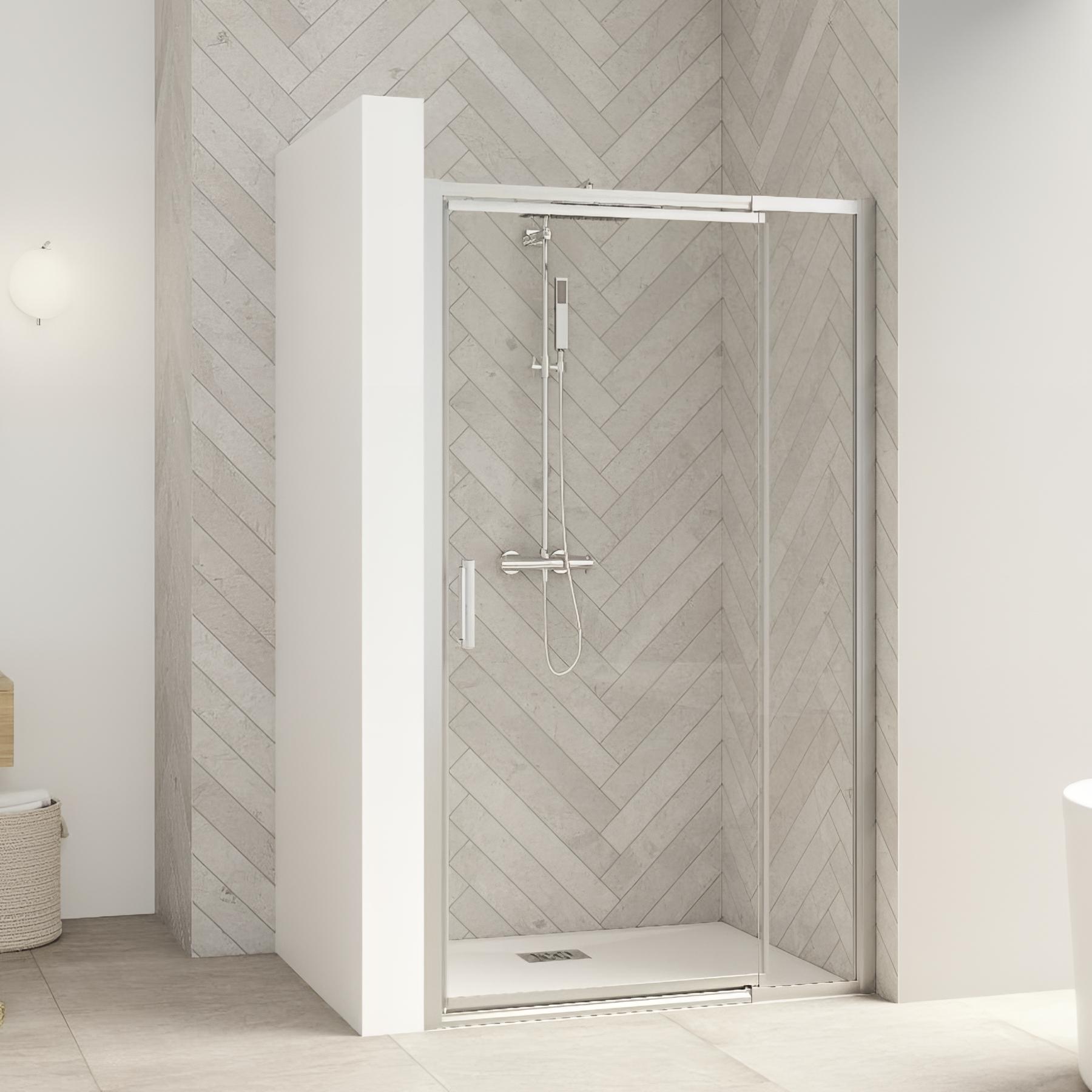 Paroi de douche kinedo Smart Design Porte pivotante (intérieur/extérieur) sans seuiL 1,10 m chromé verre sérigraphié cosmos