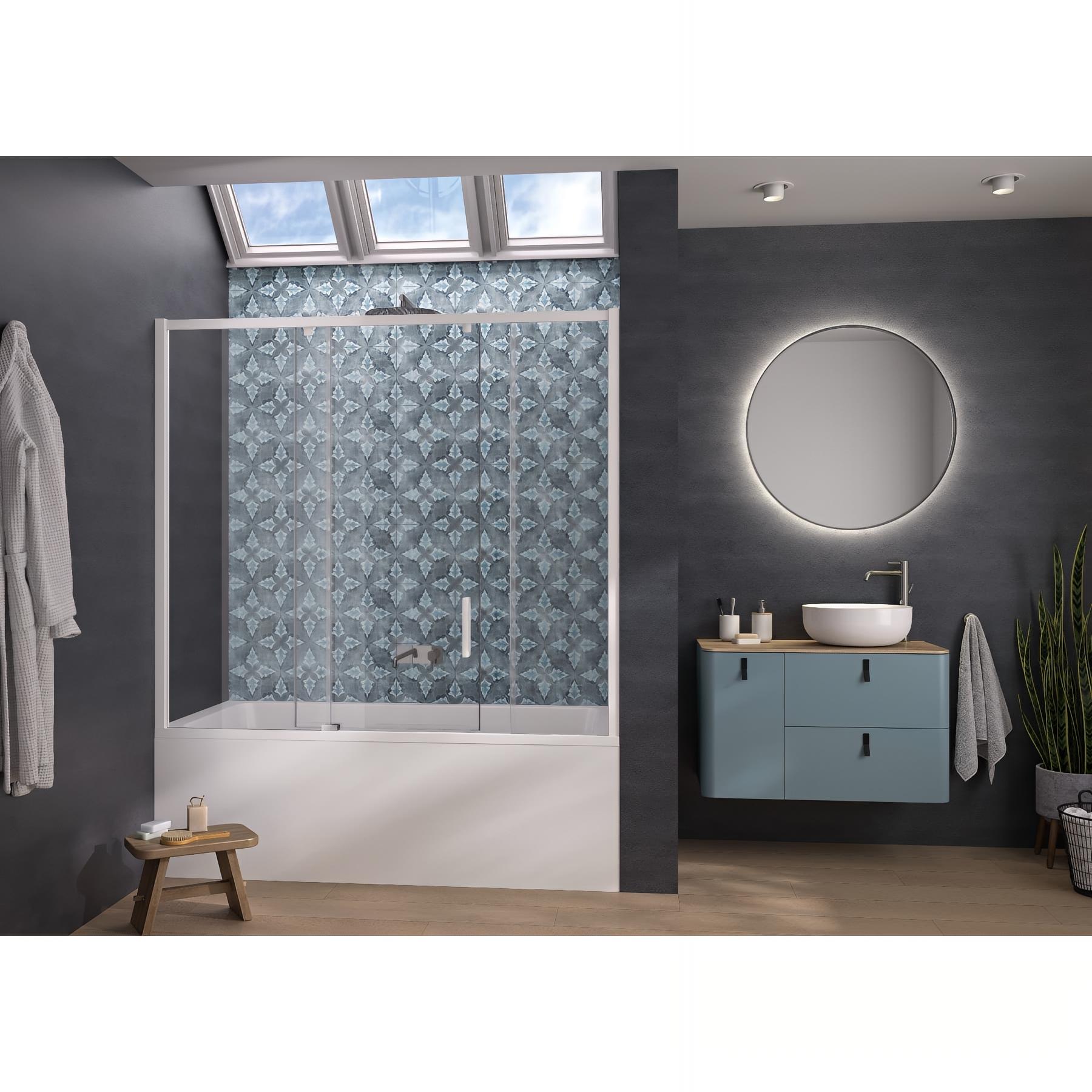 Pare-bain Kinedo Smart Design Pegasus coulissant pose entre 2 murs 180x148 blanc grande partie fixe à gauche