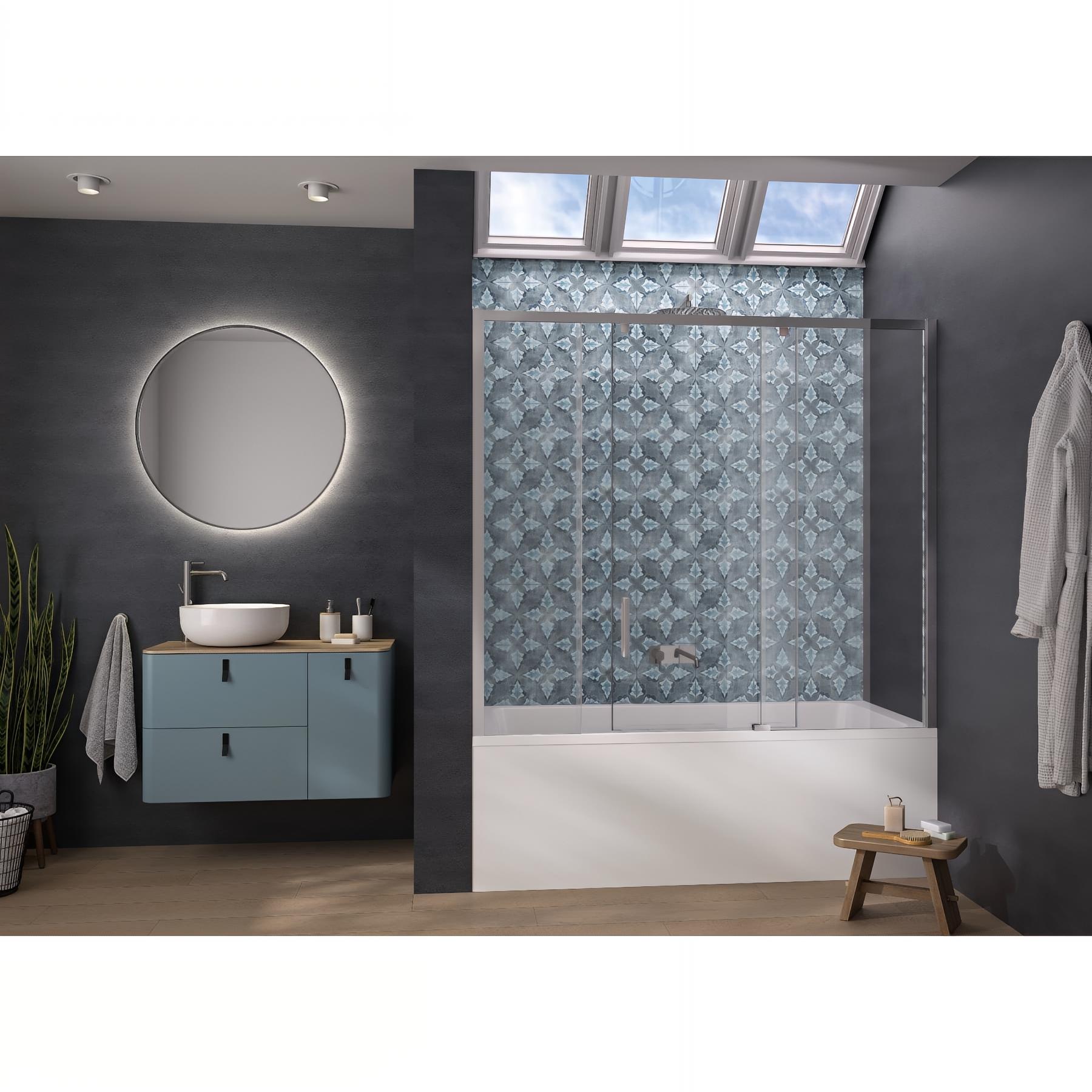 Pare-bain Kinedo Smart Design Pegasus coulissant pose entre 2 murs 180x148 chromé grande partie fixe à droite