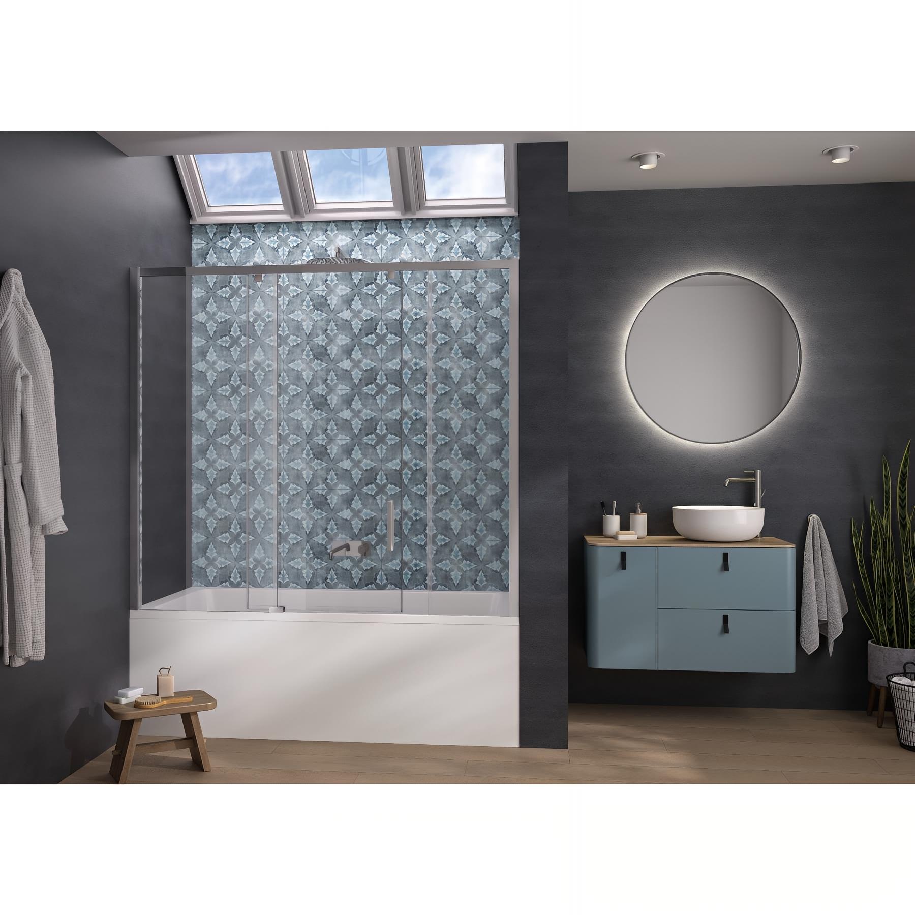 Pare-bain Kinedo Smart Design Pegasus coulissant pose entre 2 murs 180x148 chromé grande partie fixe à gauche