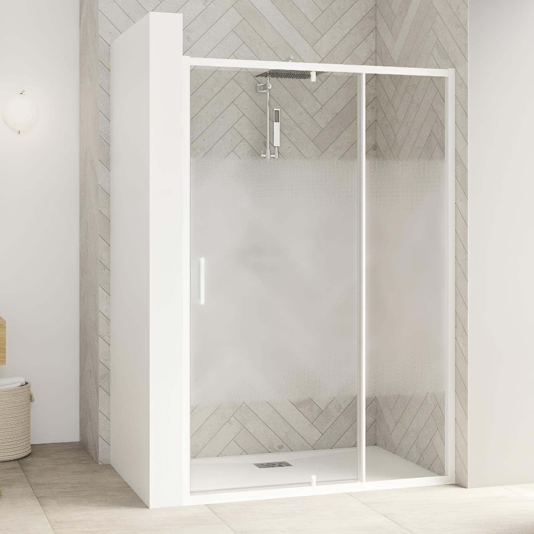 Paroi de douche kinedo Smart Design pivotante (extérieur) sans seuil + paroi fixe d'angle 180 chromé verre cosmos - charnières à droite