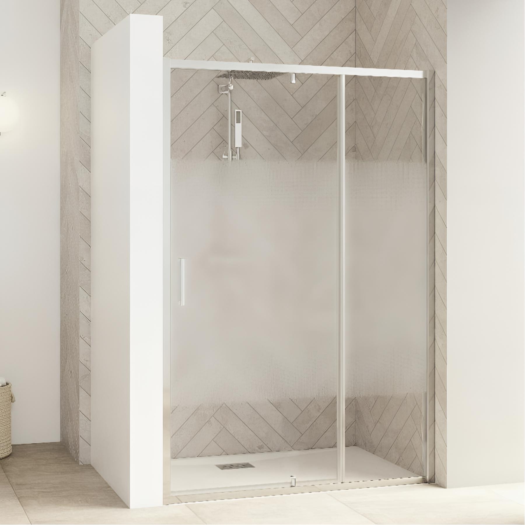 Paroi de douche kinedo Smart Design pivotante (extérieur) sans seuil + paroi fixe d'angle 180 chromé verre cosmos - charnières à gauche