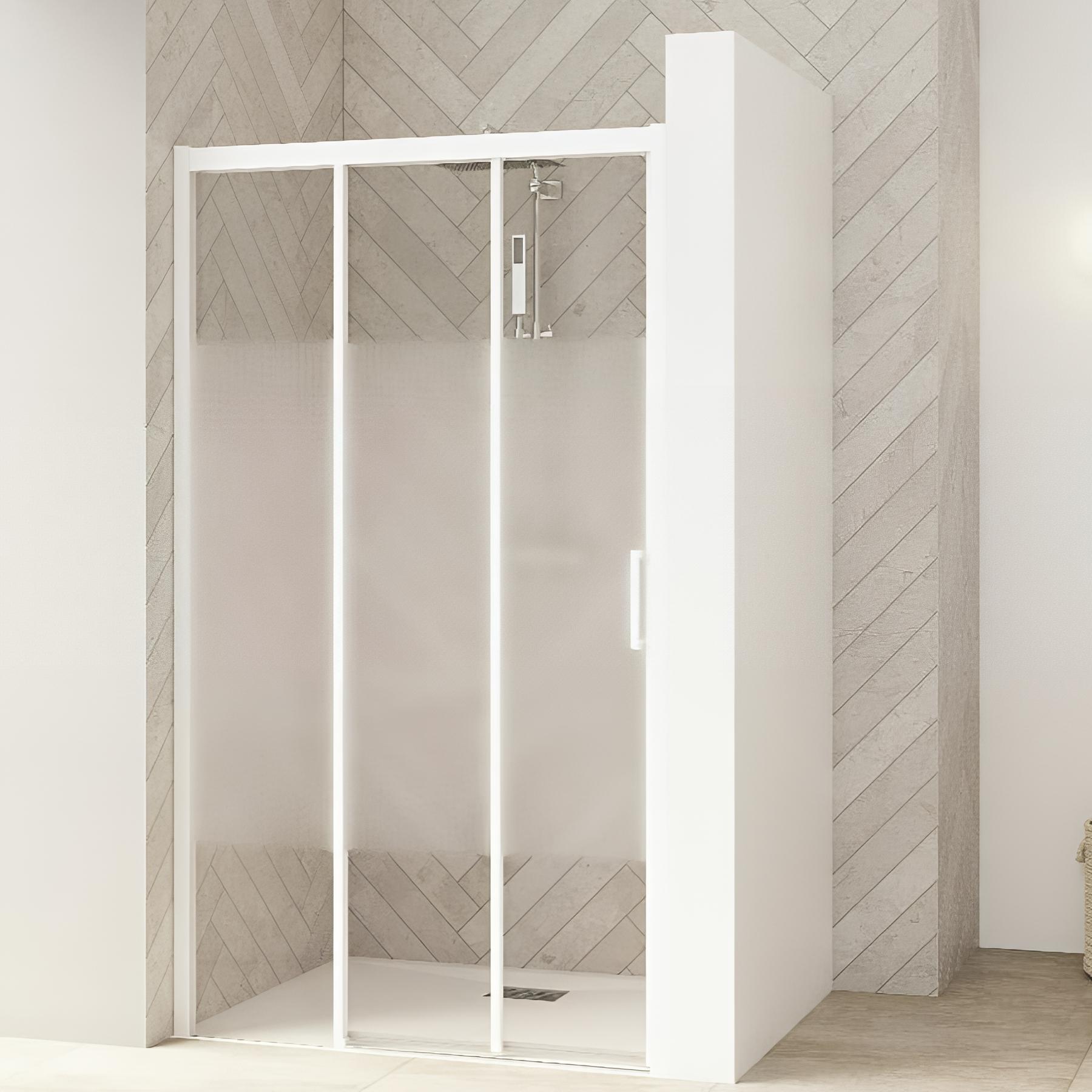 Porte de douche coulissante KINEDO Smart Design extensible de 147 à 160cm profilé blanc verre cosmos