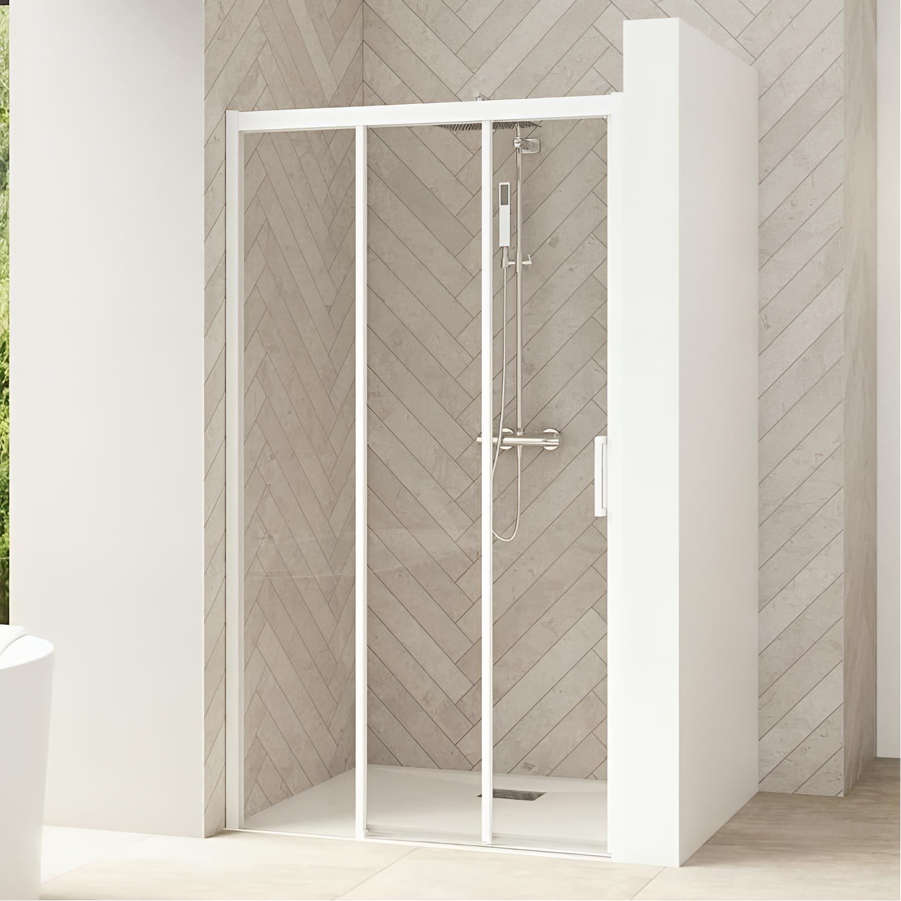 Porte de douche 2 coulissants (à coupler avec paroi fixe) SMART Design L 95cm H 2,05 m blancfixe à gauche