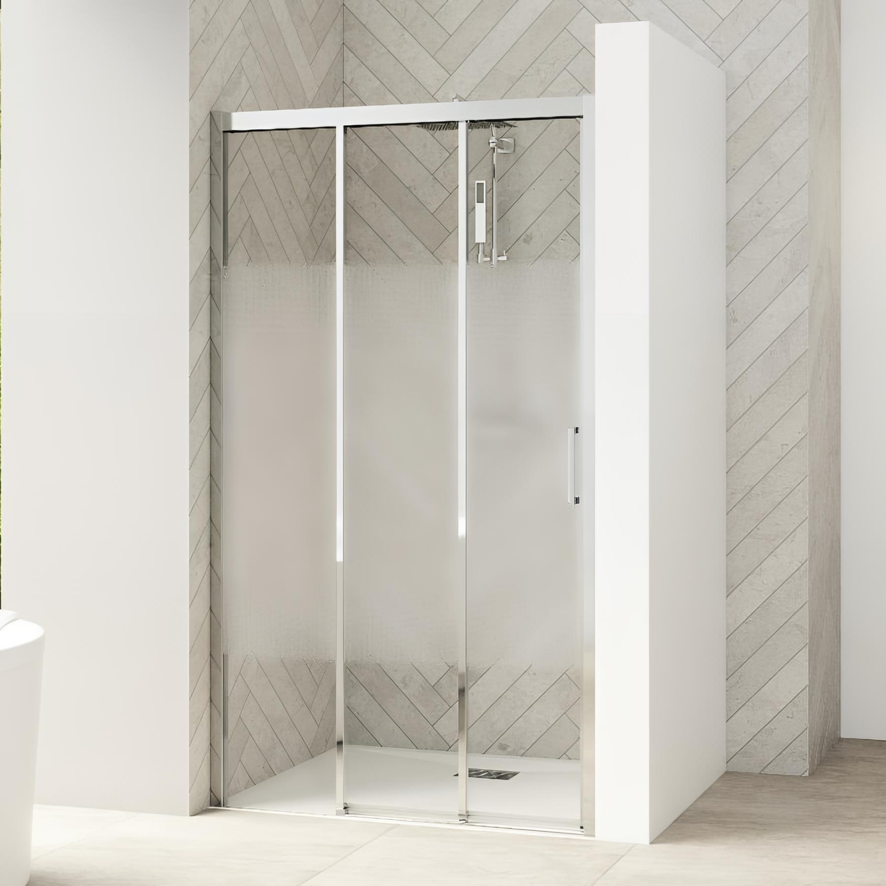 Paroi de douche kinedo Smart Design 1 volet coulissant avec seuil extensible 147/160 chromé verre sérigraphié cosmos