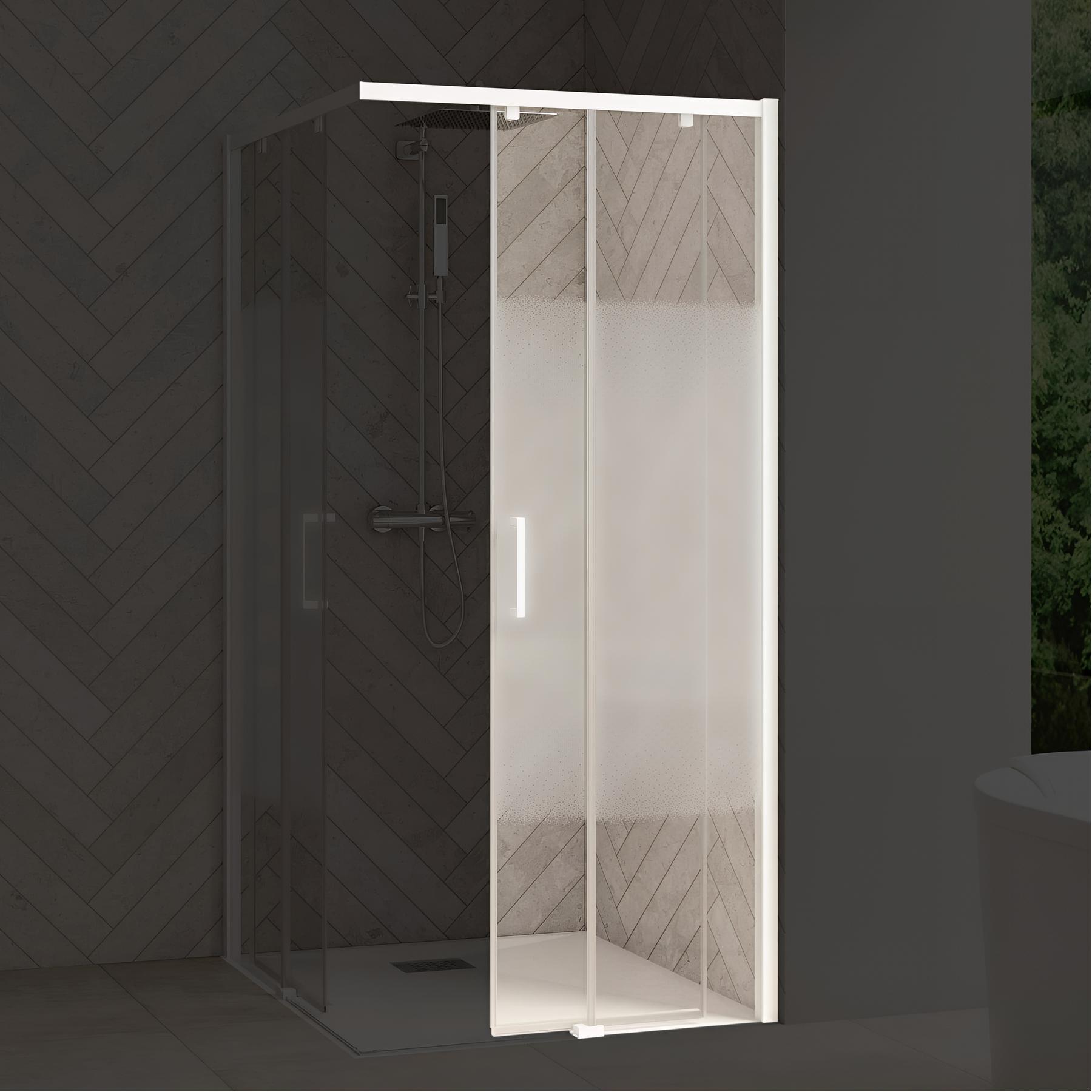 Porte de douche coulissante KINEDO Smart Design extensible de 147 à 160cm profilé blanc - fixe à gauche