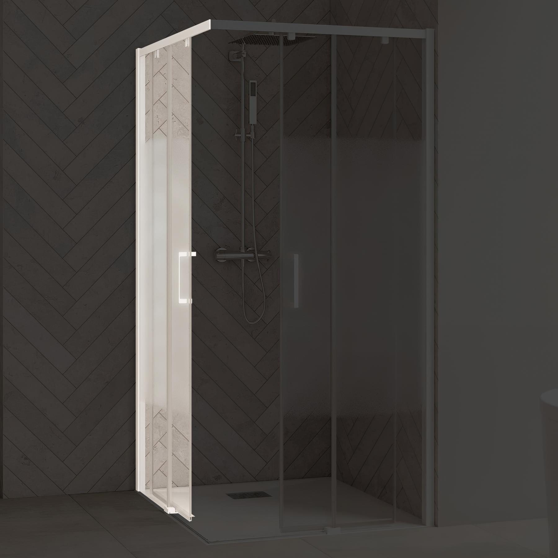 Paroi de douche kinedo Smart Design 1 volet coulissant sans seuil extensible 147/160 blanc verre sérigraphié cosmos - fixe à droite