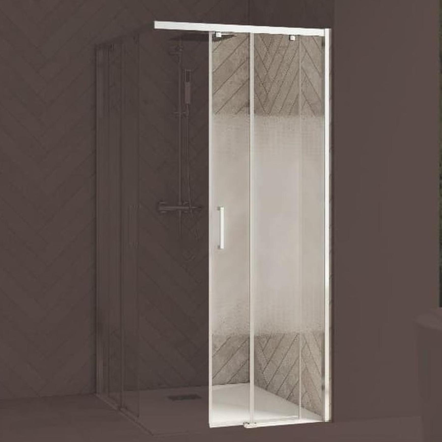 Paroi de douche Smart Design 1 volet coulissant sans seuil extensible 157/170 blanc - fixe à gauche