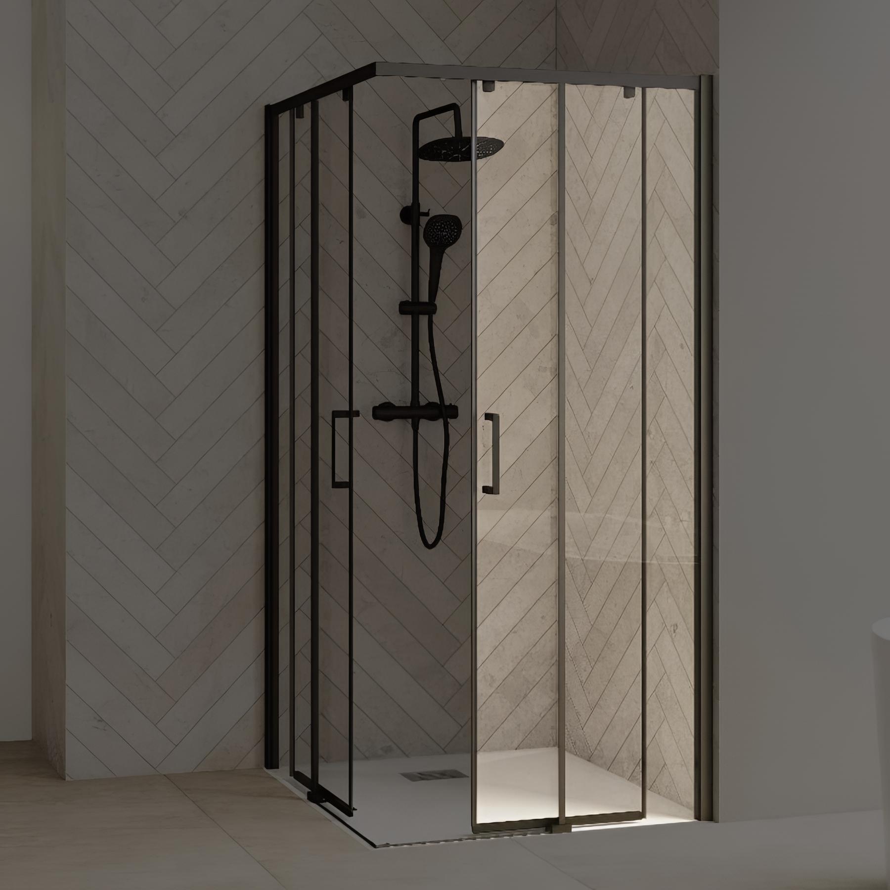 Porte de douche coulissante KINEDO Smart Design extensible de 157 à 170cm profilé chromé verre cosmos - fixe à gauche