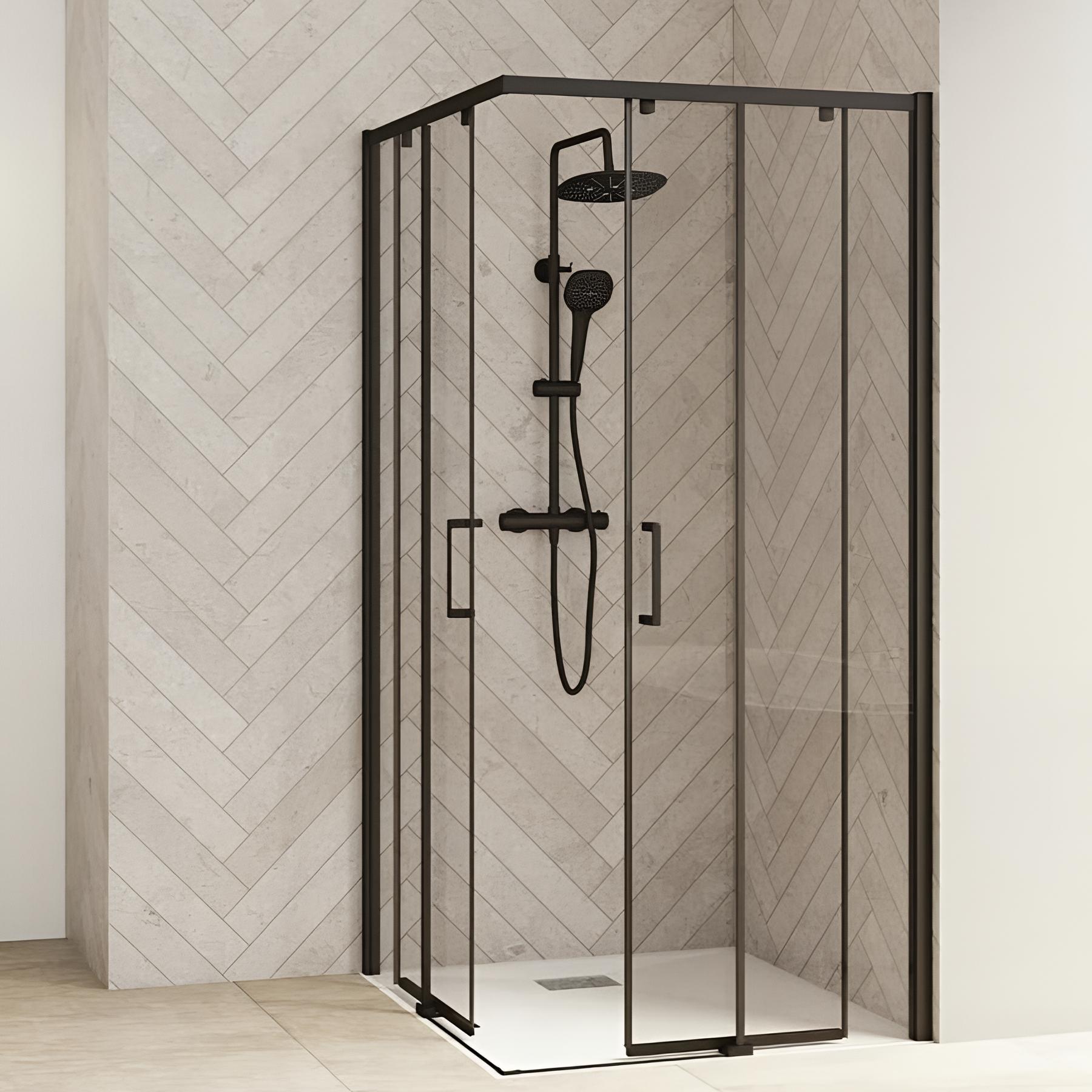Porte de douche coulissante Kinedo SMART Design droite (à coupler avec la gauche) L 80cm H 2,05 m noir verre transparent
