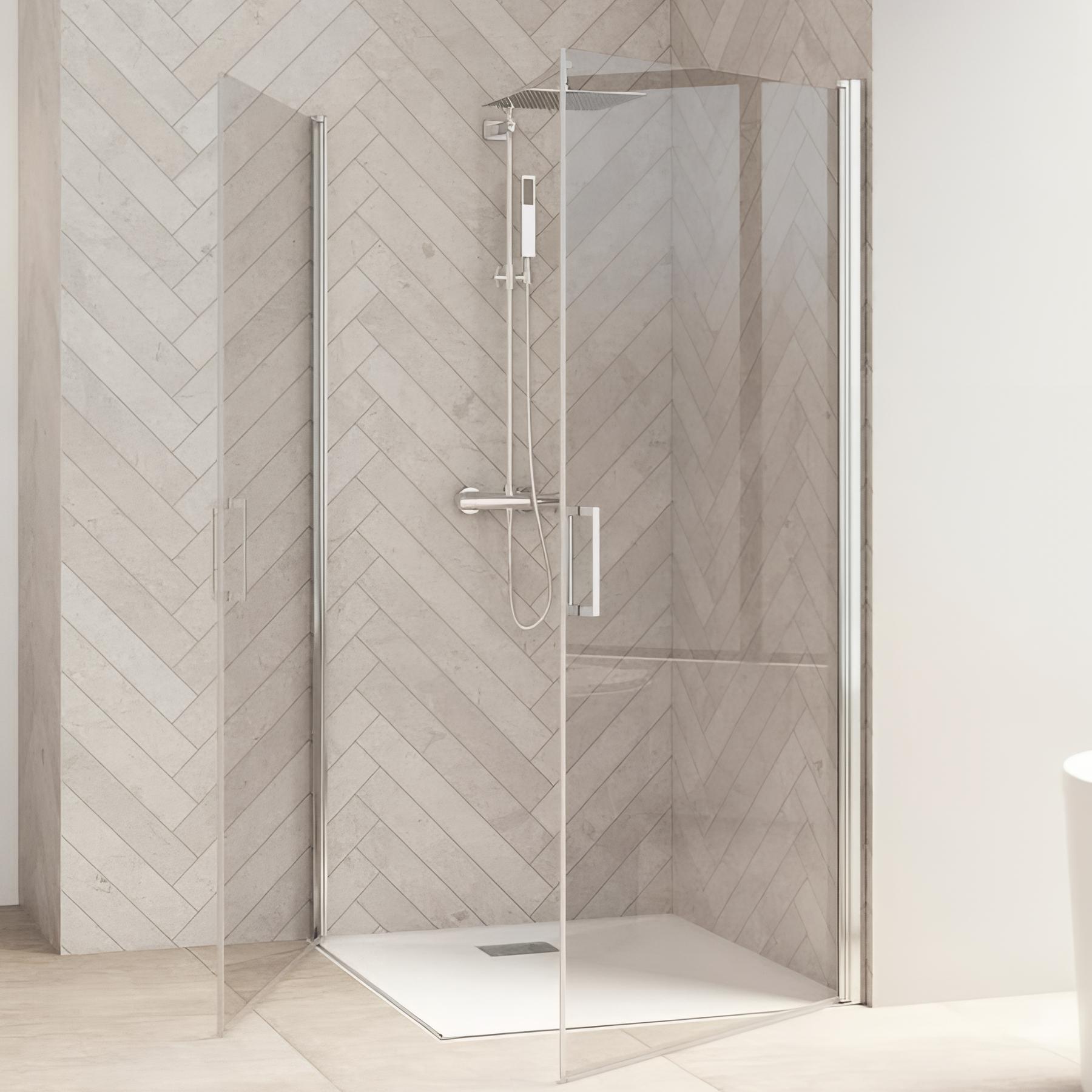 Paroi de douche kinedo Smart Design 2 portes pliantes sans seuiL 1,40 m blanc verre sérigraphié cosmos