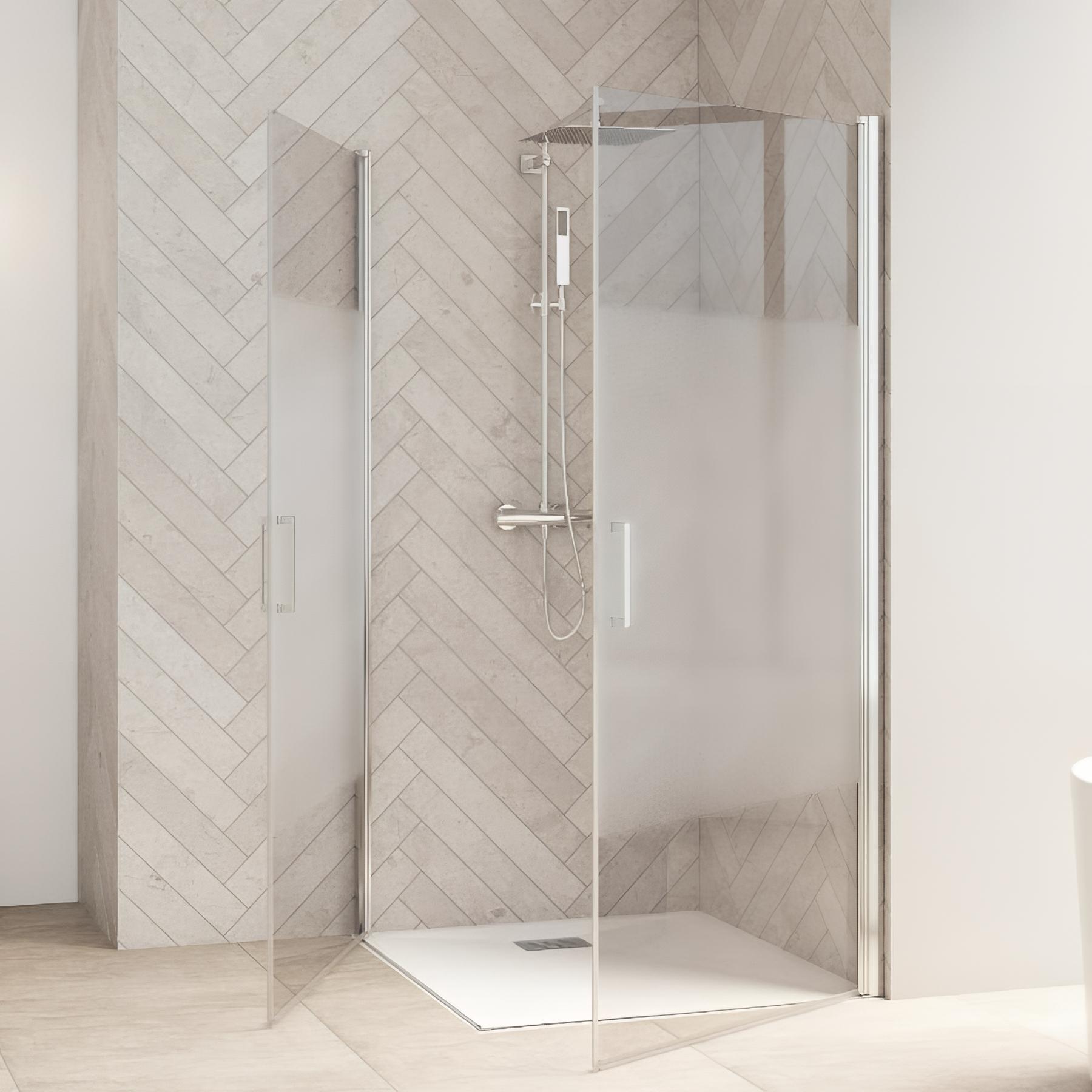 Paroi de douche kinedo Smart Design 2 portes pliantes sans seuiL 1,30 m chromé verre sérigraphié cosmos