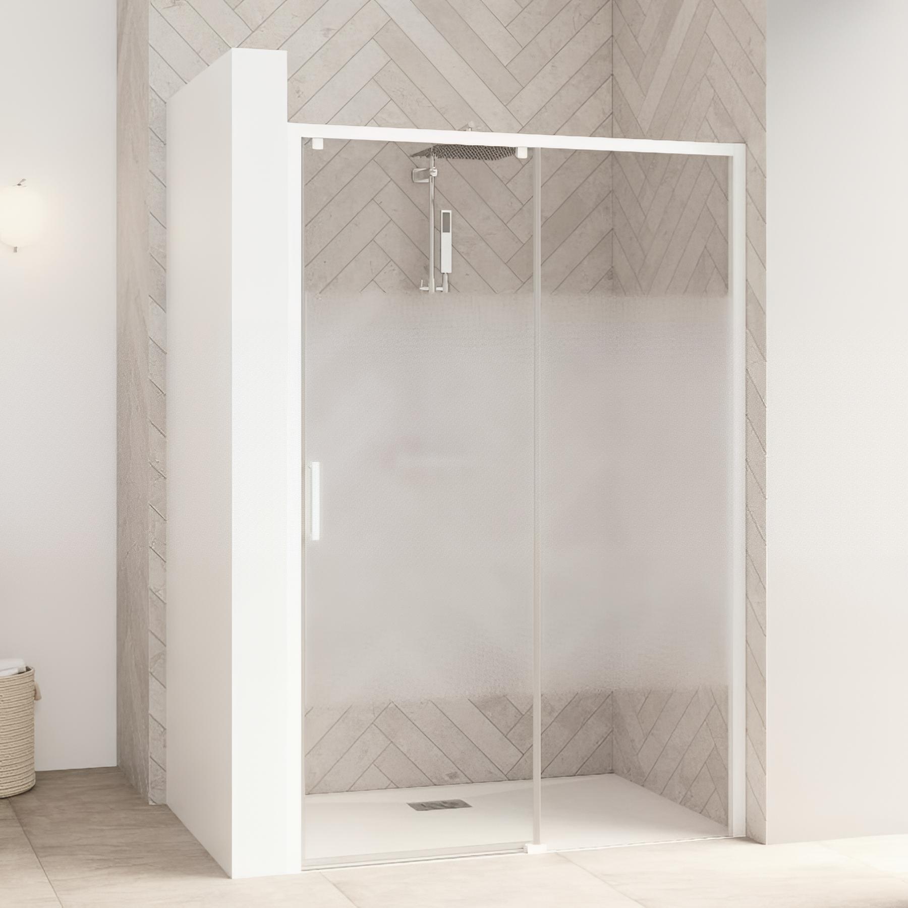 Paroi de douche kinedo Smart Design C 1 volet coulissant sans seuil + paroi fixe d'angle 100 chromé verre sérigraphié cosmos - fixe à droite