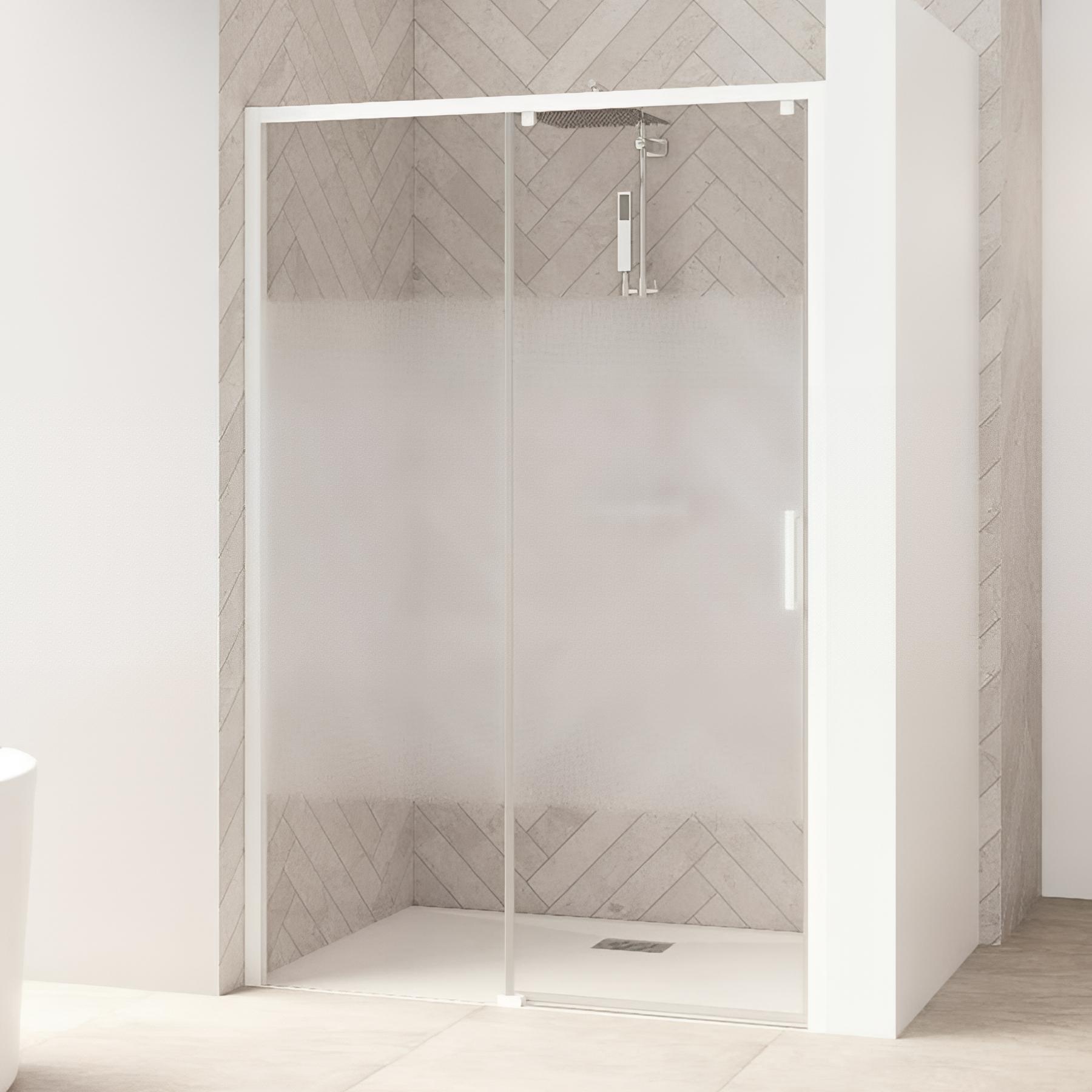 Porte de douche KINEDO Smart Design C volet coulissant sans seuil+paroi fixe d'angle 100 profilé chromé verre cosmos paroi fixe à gauche