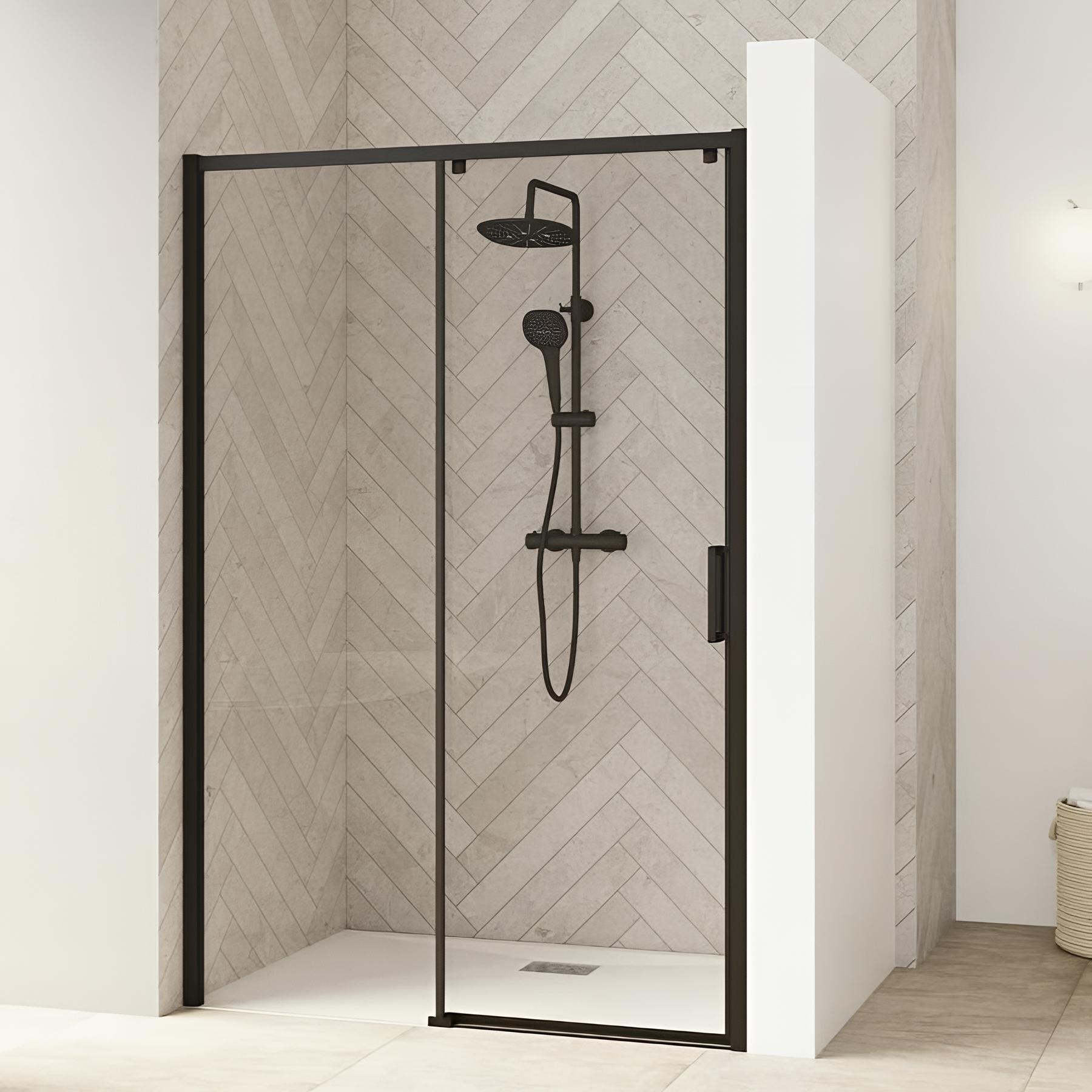 Porte de douche coulissante Kinedo SMART Design sans seuil PMR L 95cm H 2,05 m noir gauche