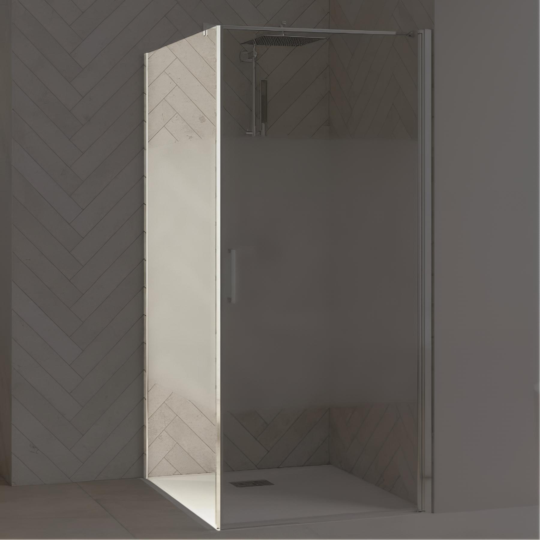 Paroi de douche kinedo Smart Design C 1 volet coulissant sans seuil + paroi fixe d'angle 180 chromé verre sérigraphié cosmos - fixe à gauche