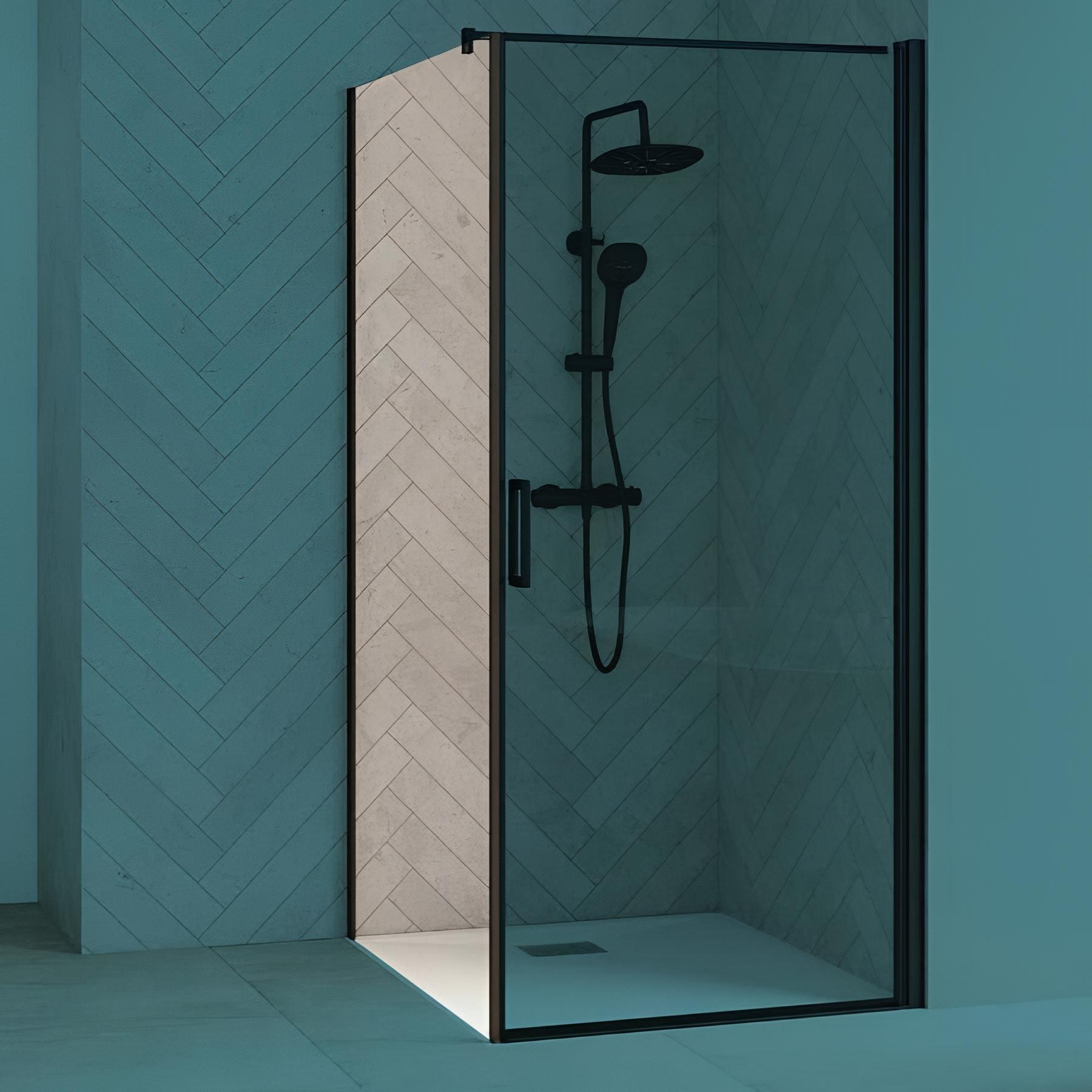 Paroi de douche fixe Kinedo SMART Design L 80cm H 2,05 m (à coupler avec porte SMART Design) noir verre transparent
