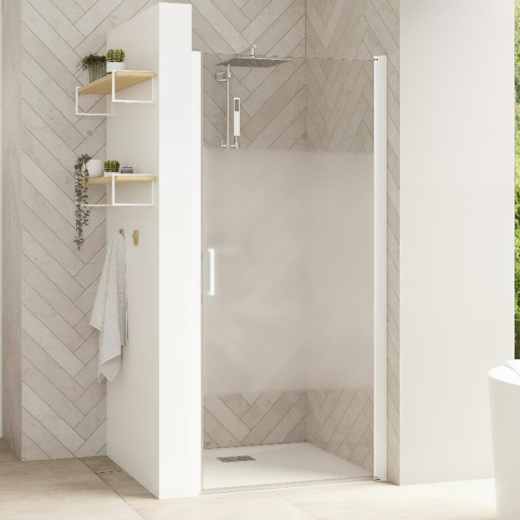 Paroi de douche kinedo Smart Design pivotante (extérieur) sans seuil + paroi fixe d'angle 80 chromé - charnières à droite