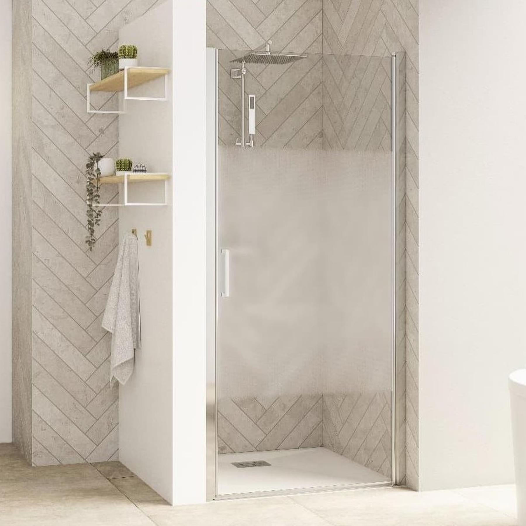 Paroi de douche Smart Design Porte pivotante avec seuil 127/140 chromé