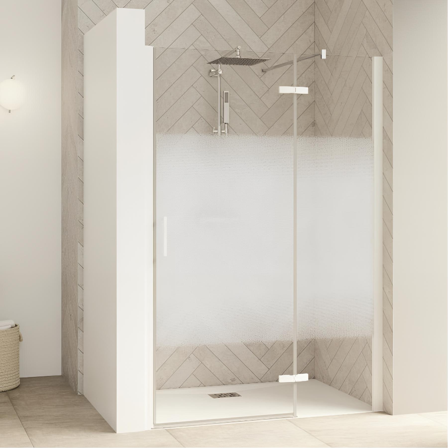 Paroi de douche kinedo Smart Design pivotante (extérieur) sans seuil + paroi fixe d'angle 100 chromé verre cosmos - charnières à droite