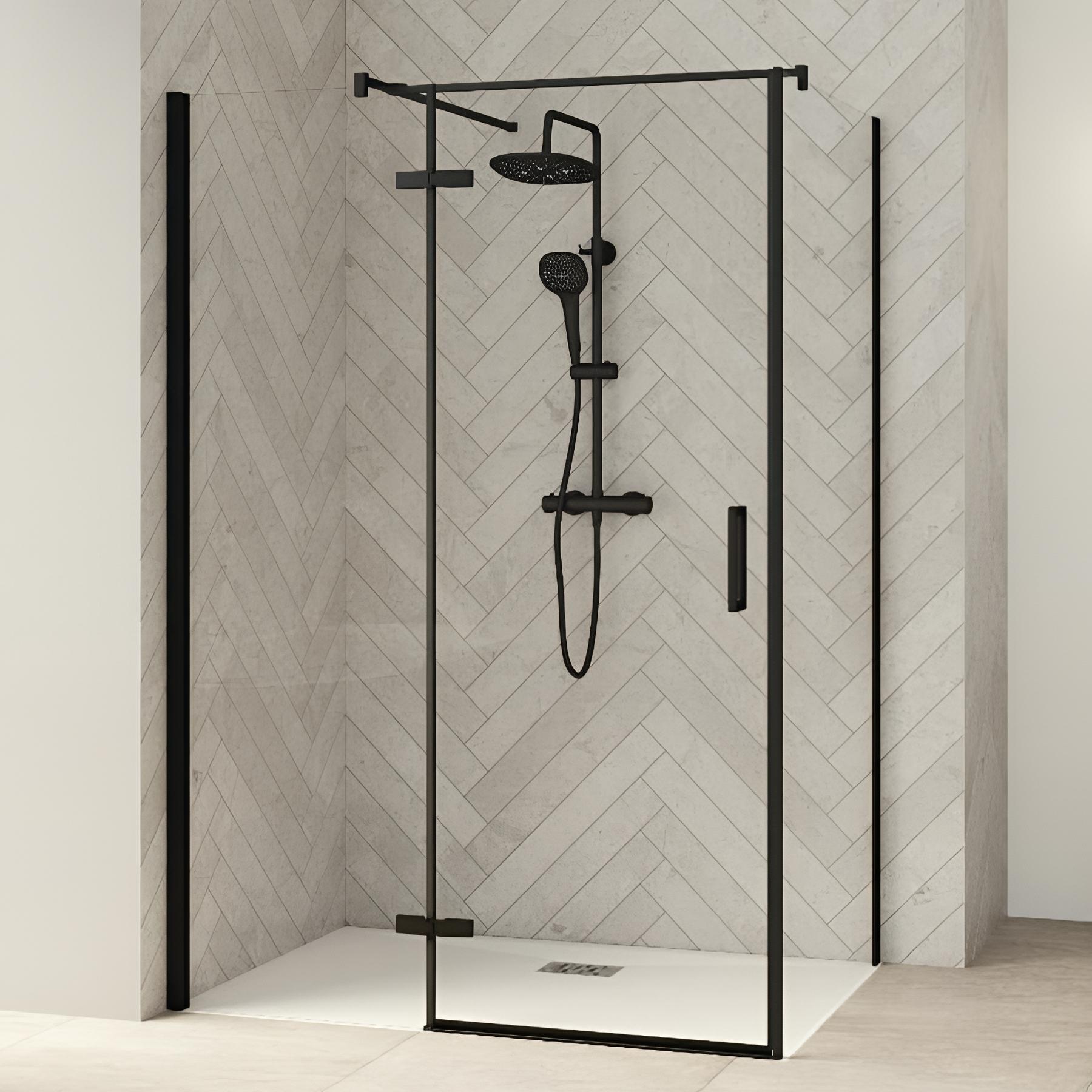 Paroi de douche kinedo Smart Design pivotante (extérieur) sans seuil + paroi fixe d'angle 100 chromé verre cosmos - charnières à gauche