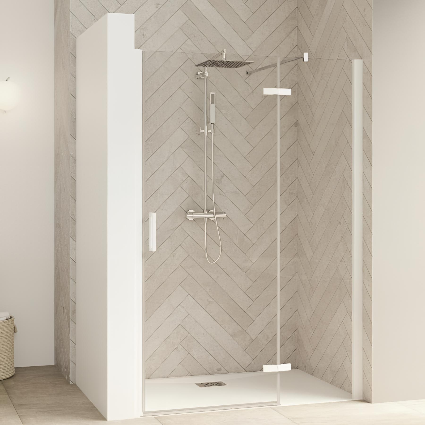 Paroi de douche kinedo Smart Design pivotante (extérieur) sans seuil + paroi fixe d'angle 150 chromé - charnières à droite