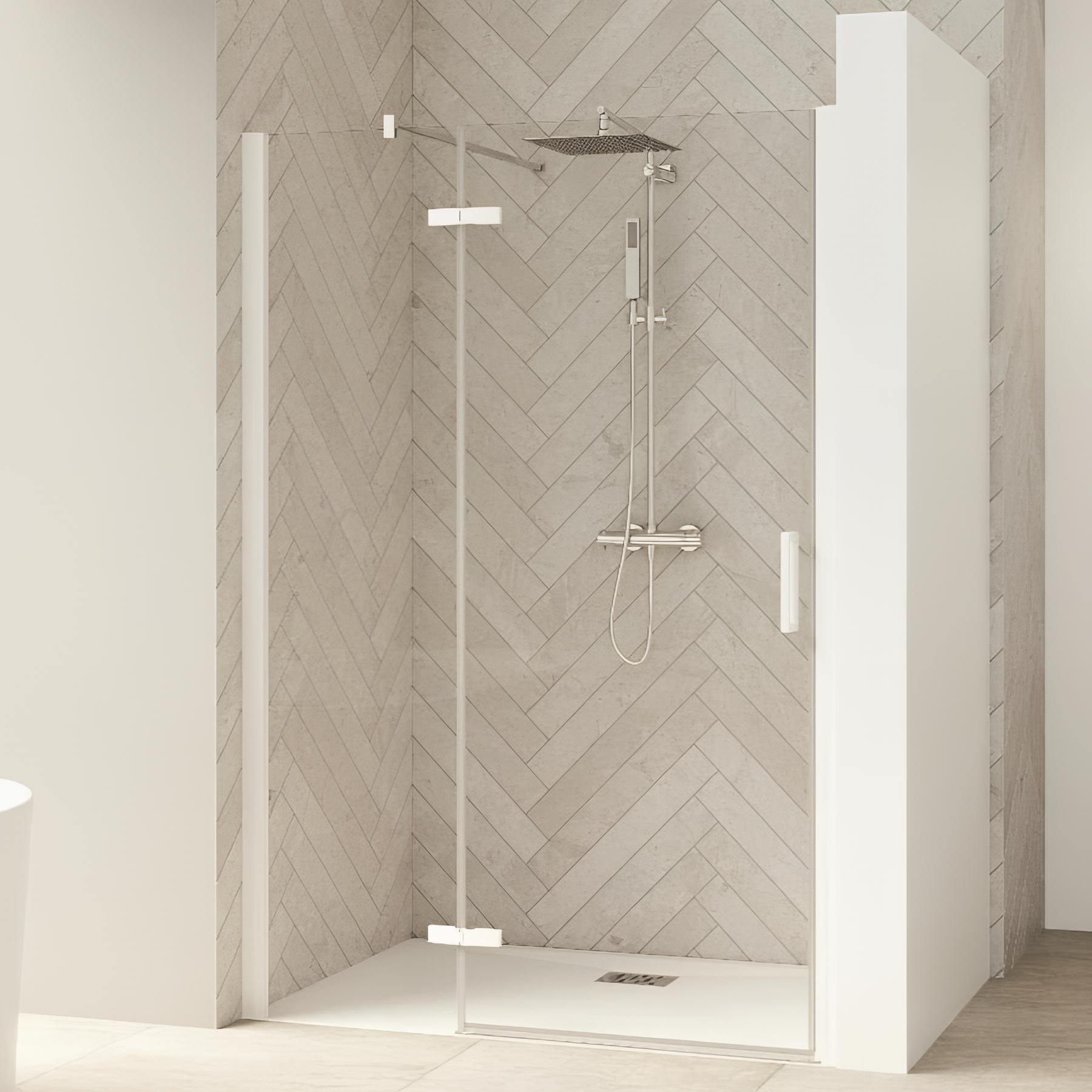 Porte de douche pivotante KINEDO Smart Design sans seuil L. 160 profilé chromé charnières et paroi fixe à gauche
