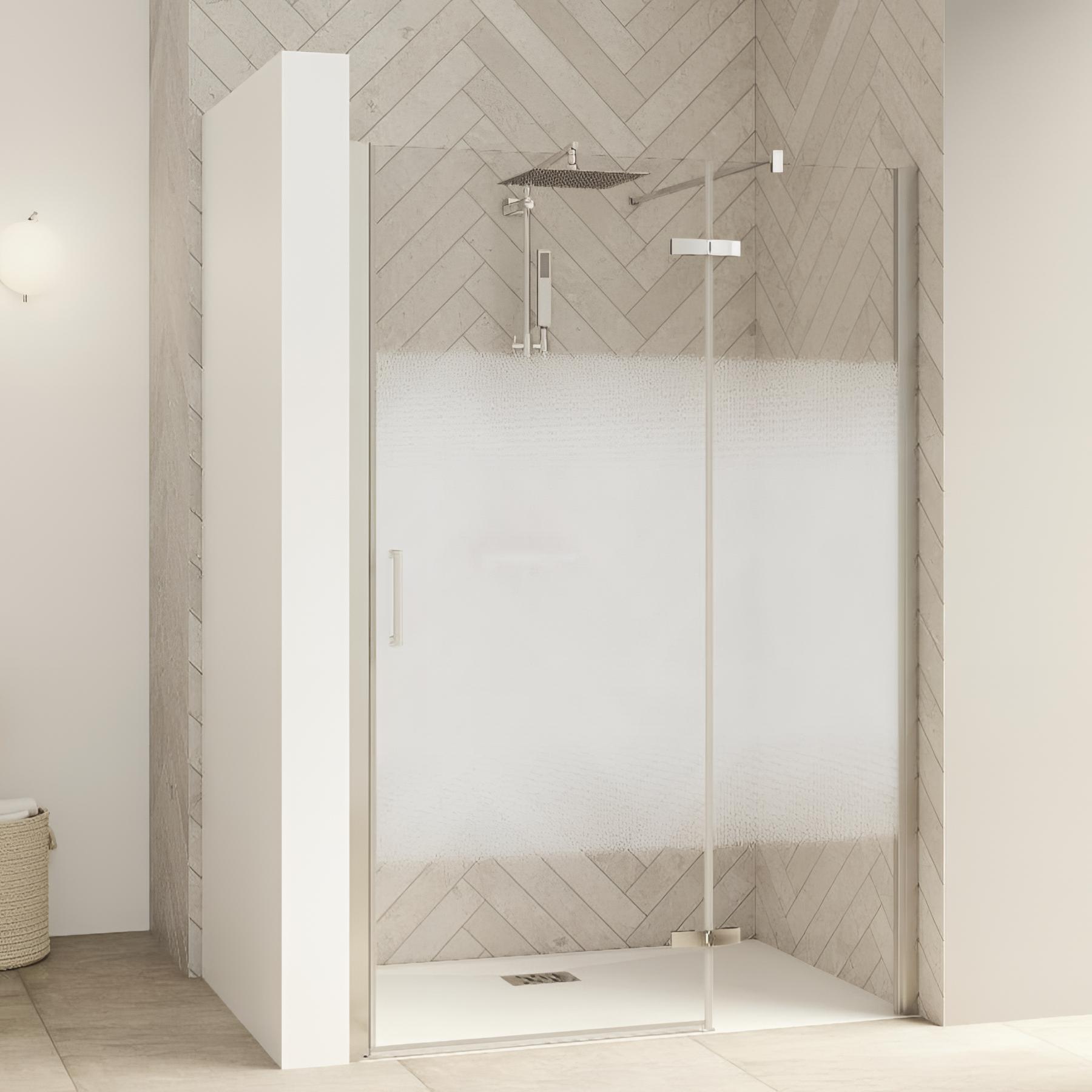 Paroi de douche kinedo Smart Design pivotante (extérieur) sans seuil + paroi fixe d'angle 100 gris noir grainé verre transparent charnières à droite