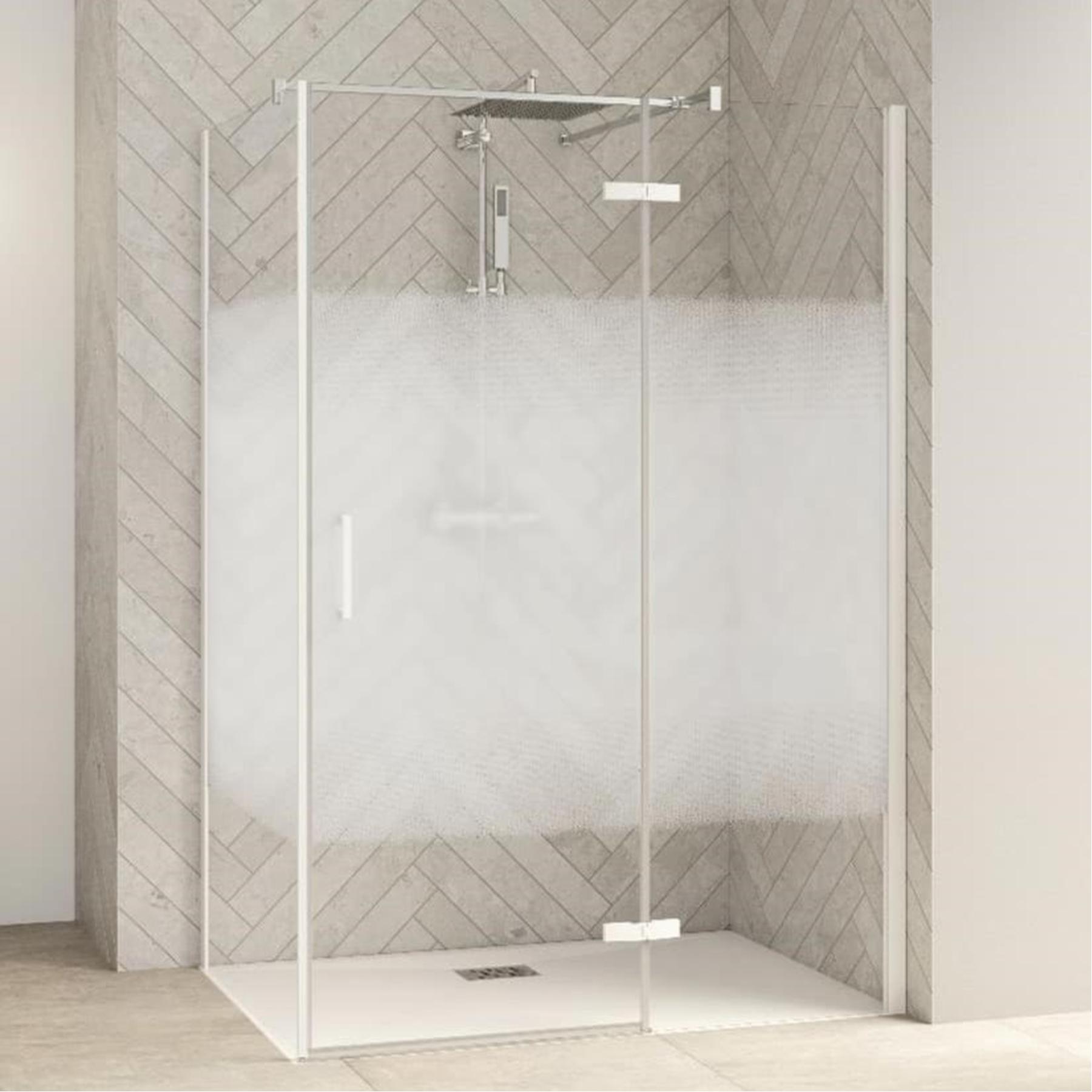 Paroi de douche Smart Design Porte pivotante (intérieur/extérieur) avec seuiL 1,00 m blanc verre sérigraphié cosmos