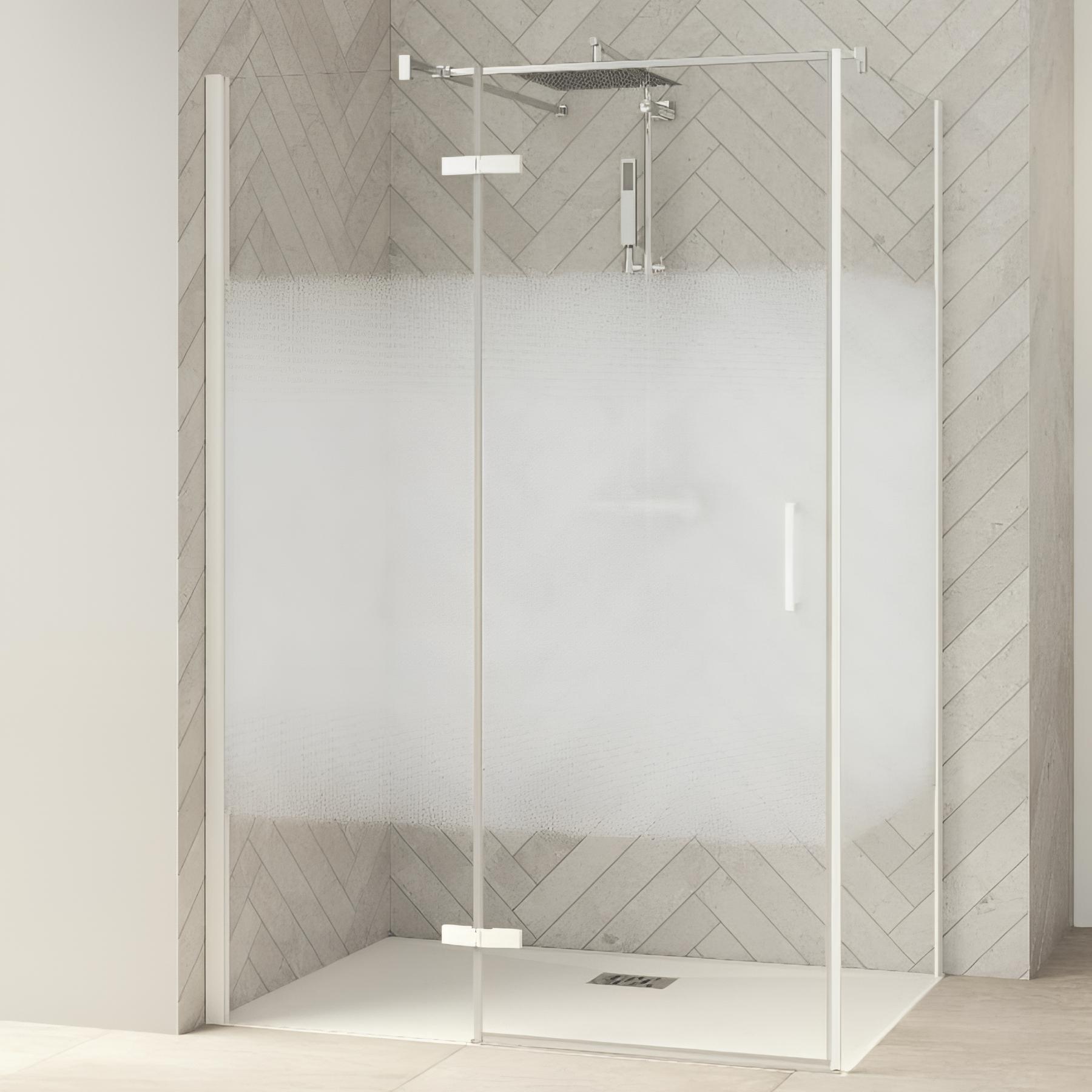 Paroi de douche kinedo Smart Design pivotante (extérieur) sans seuil avec une partie fixe 150 chromé verre cosmos - charnières à gauche