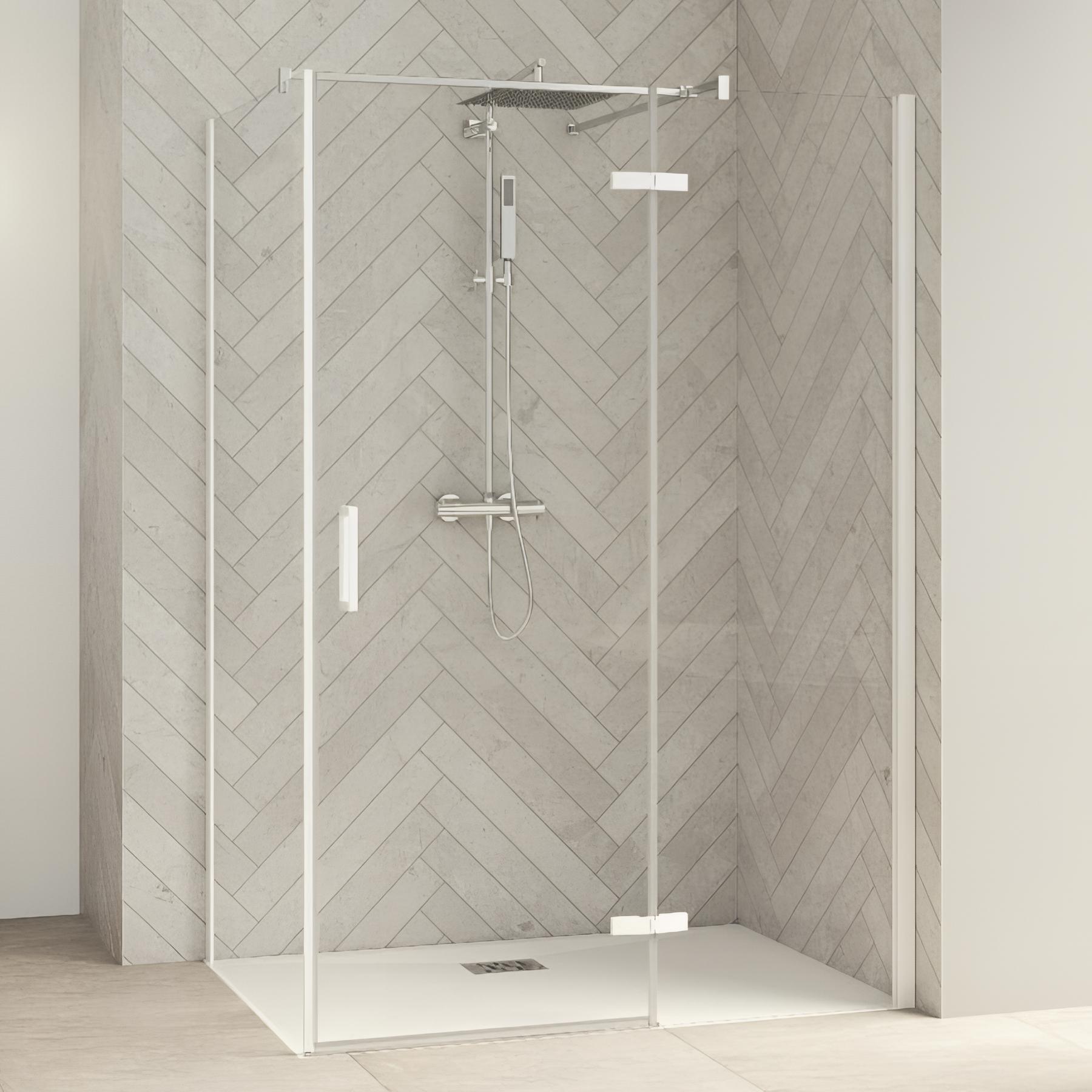 Porte de douche pivotante KINEDO Smart Design sans seuil L. 100 profilé chromé charnières et paroi fixe à droite