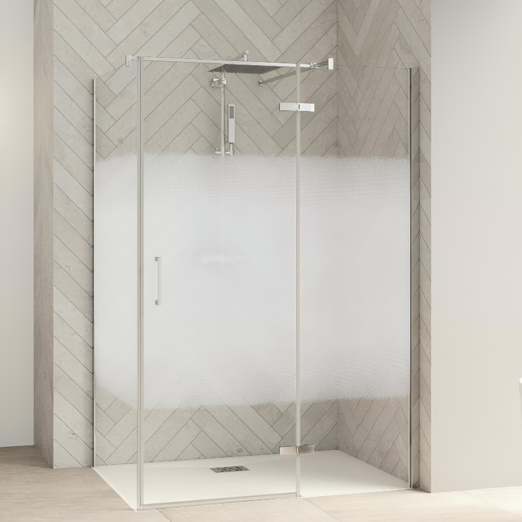 Porte de douche pivotante KINEDO Smart Design sans seuil L. 150 profilé gris noir grainé charnières à droite