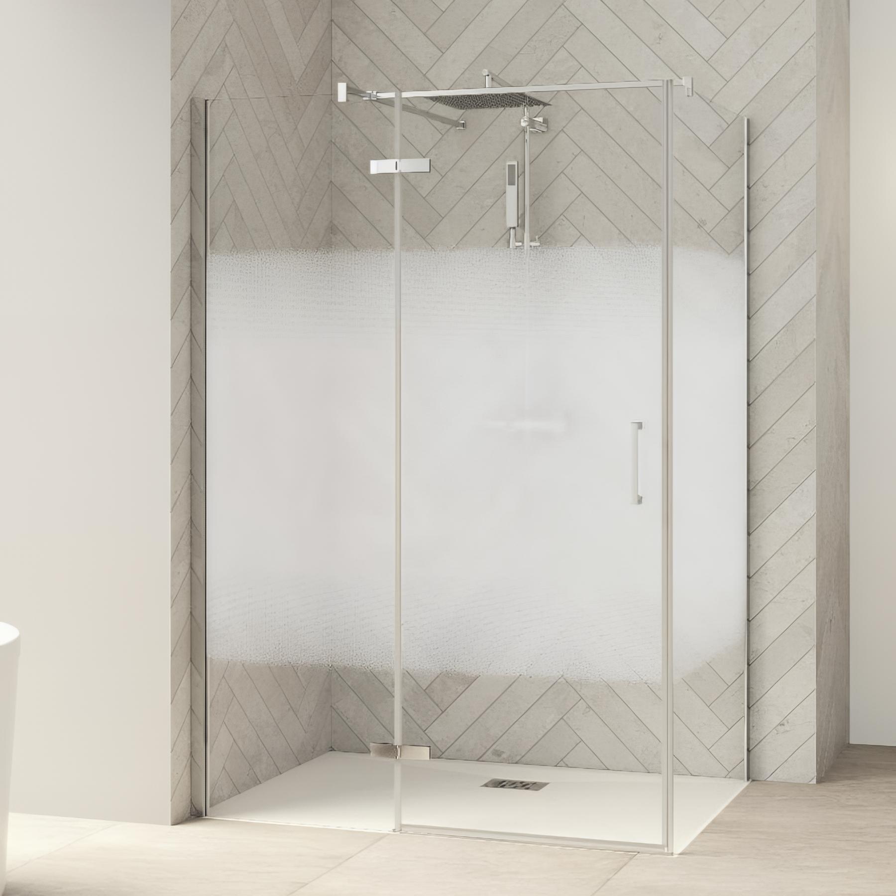 Paroi de douche kinedo Smart Design pivotante (extérieur) sans seuil avec une partie fixe 150 gris noir grainé verre transparent charnières à gauche