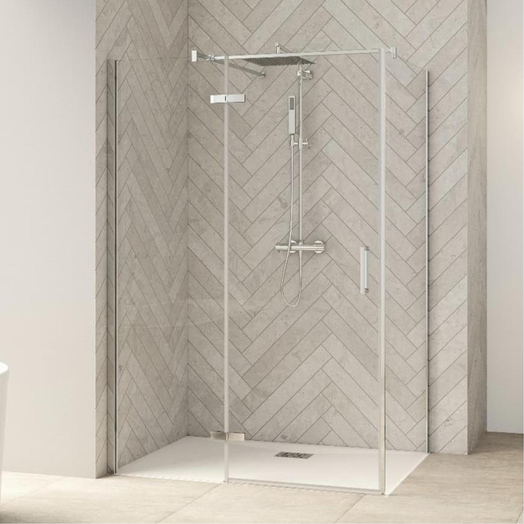 Paroi de douche Smart Design Porte pivotante (intérieur/extérieur) avec seuiL 1,30 m chromé verre sérigraphié cosmos