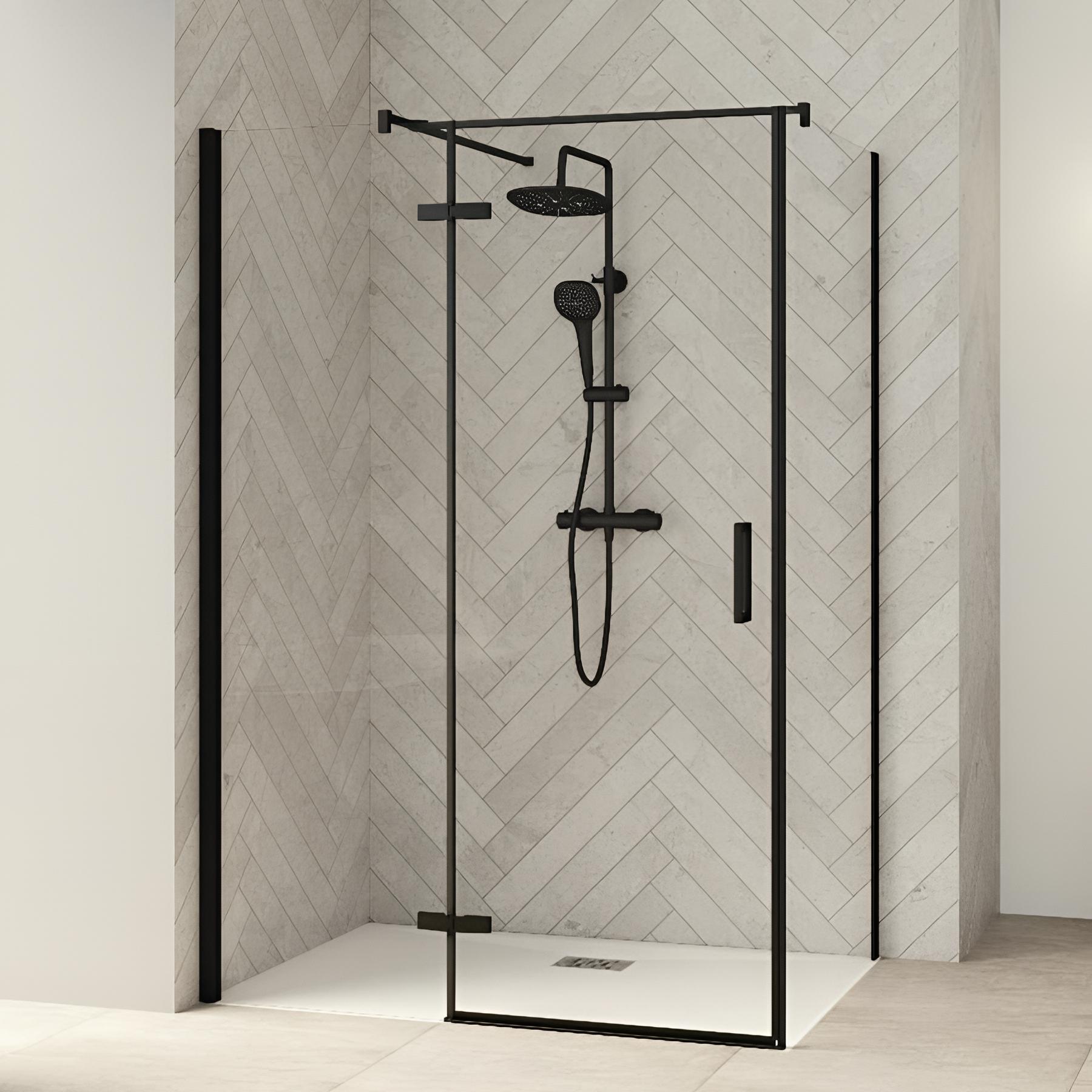 Paroi de douche kinedo Smart Design Fixe sans seuil pour montage en angle 90 chromé verre sérigraphié cosmos