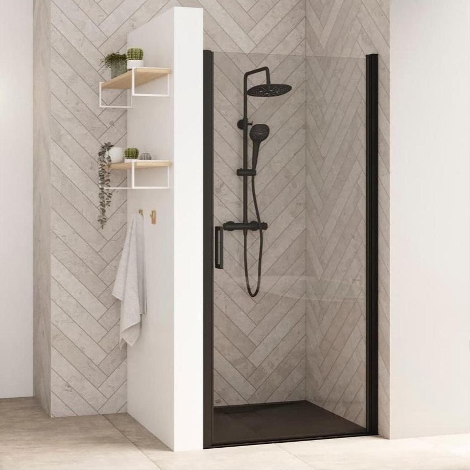 Porte de douche porte pivotante SMART Design sans seuil (conforme PMR) L 70 cm H 2,05 m noir verre transparent 