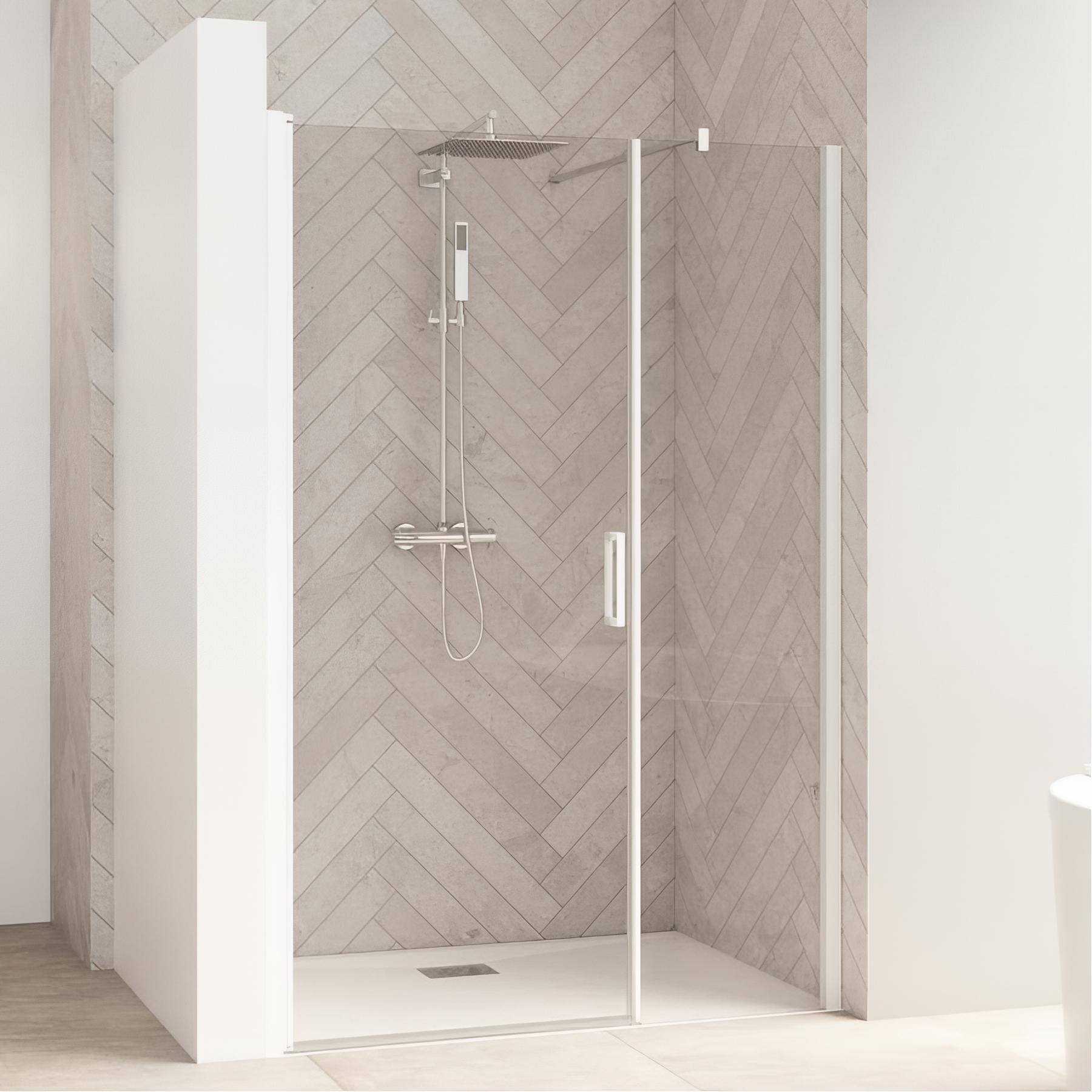 Porte de douche battante L 150cm H 2,05 m avec paroi fixe SMART Design sans seuil (conforme PMR) blanc