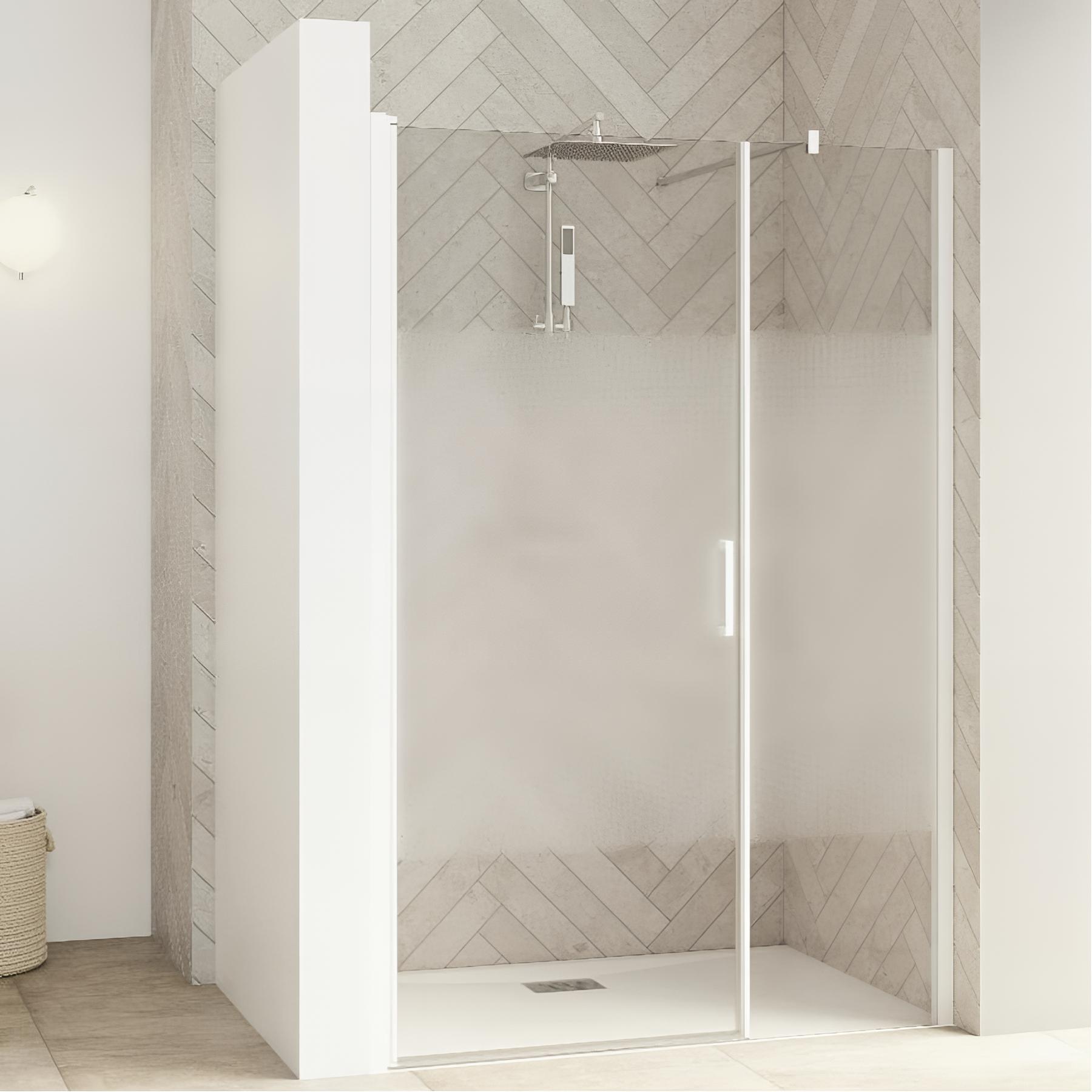 Porte de douche pivotante KINEDO Smart Design sans seuil (nécessite la paroi fixe d'angle) L.160 profilé chromé charnières à droite