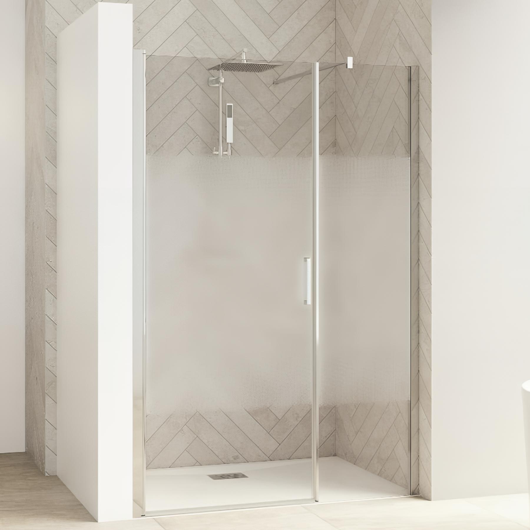 Paroi de douche kinedo Smart Design pivotante (extérieur) sans seuil + paroi fixe d'angle 180 blanc verre cosmos - charnières à gauche