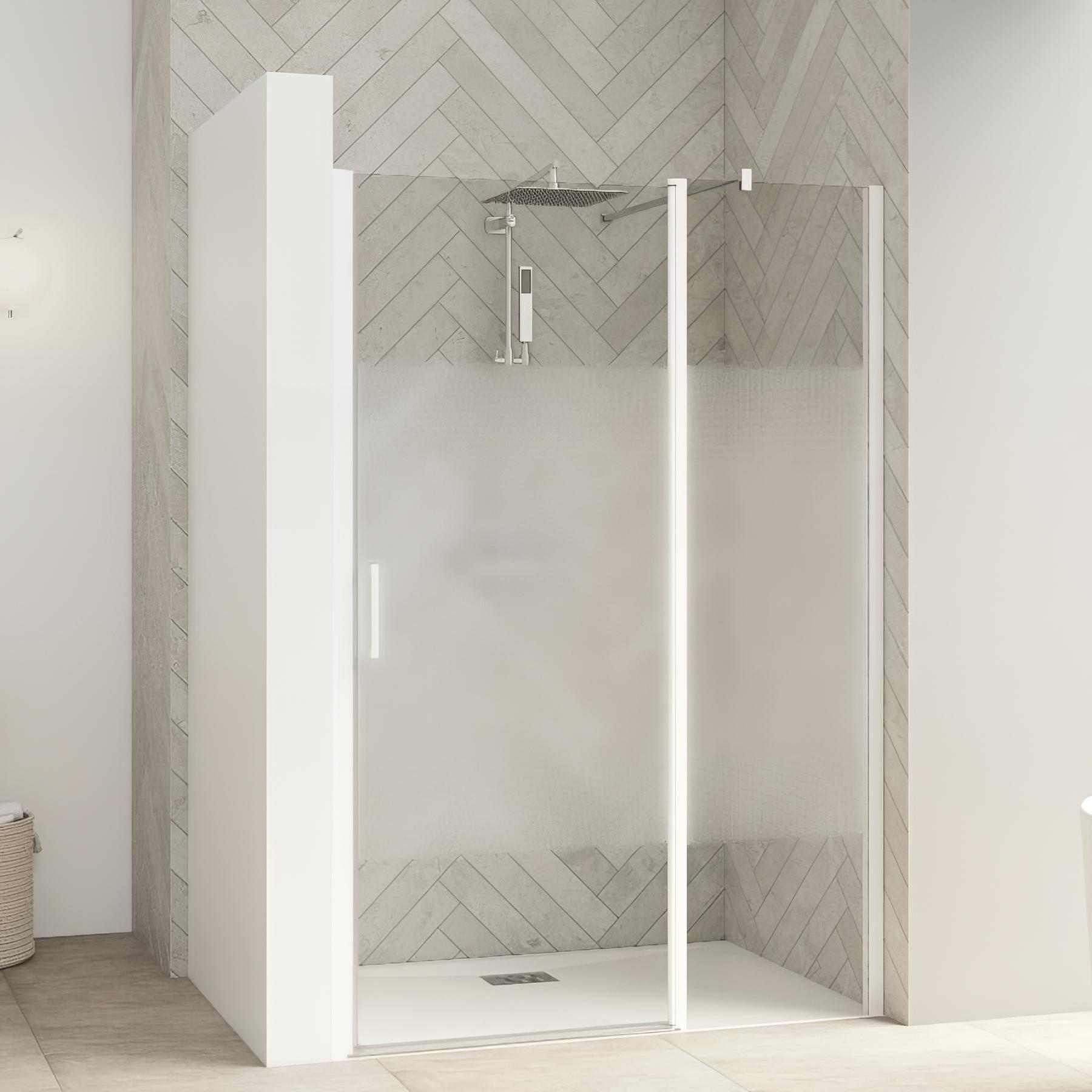 Paroi de douche kinedo Smart Design Porte pivotante avec seuil 107/120 blanc verre sérigraphié cosmos