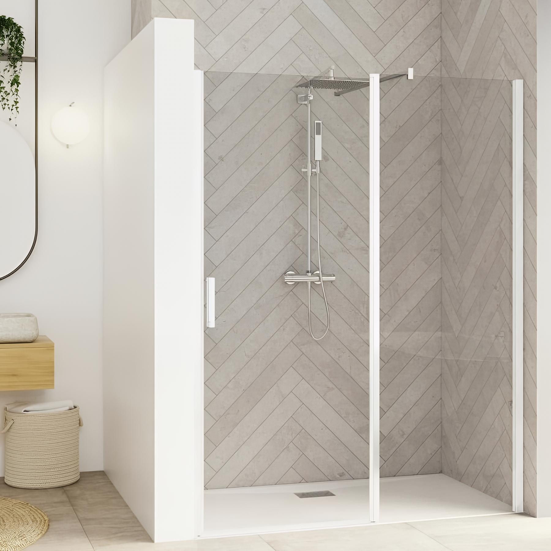 Porte de douche porte pivotante SMART Design XXL sans seuil (conforme PMR) L 1,10 m H 2,05 m blanc