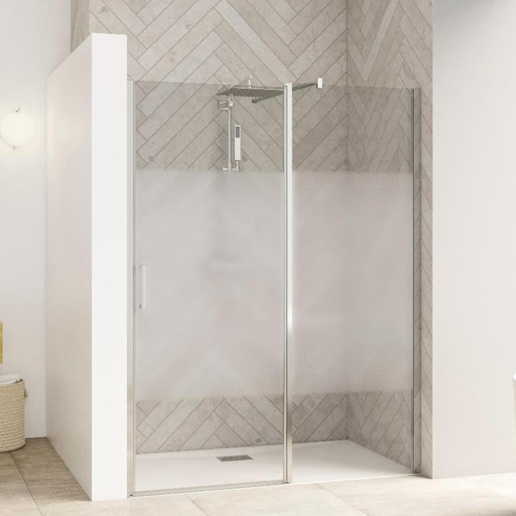 Paroi de douche Smart Design Porte pivotante avec seuil 117/130 blanc