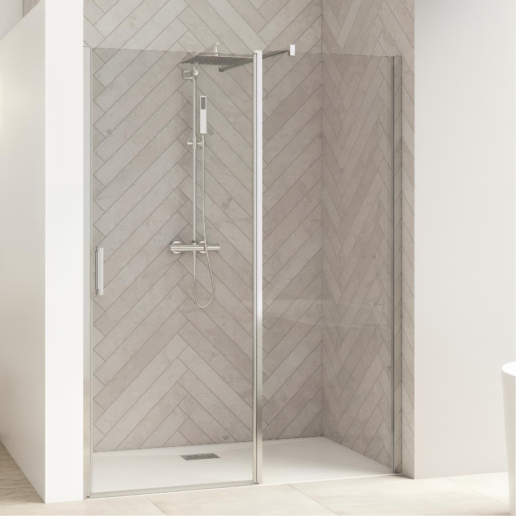 Porte de douche pivotante KINEDO Smart Design sans seuil (nécessite la paroi fixe d'angle) L. 90 blanc verre cosmos - charnières à gauche
