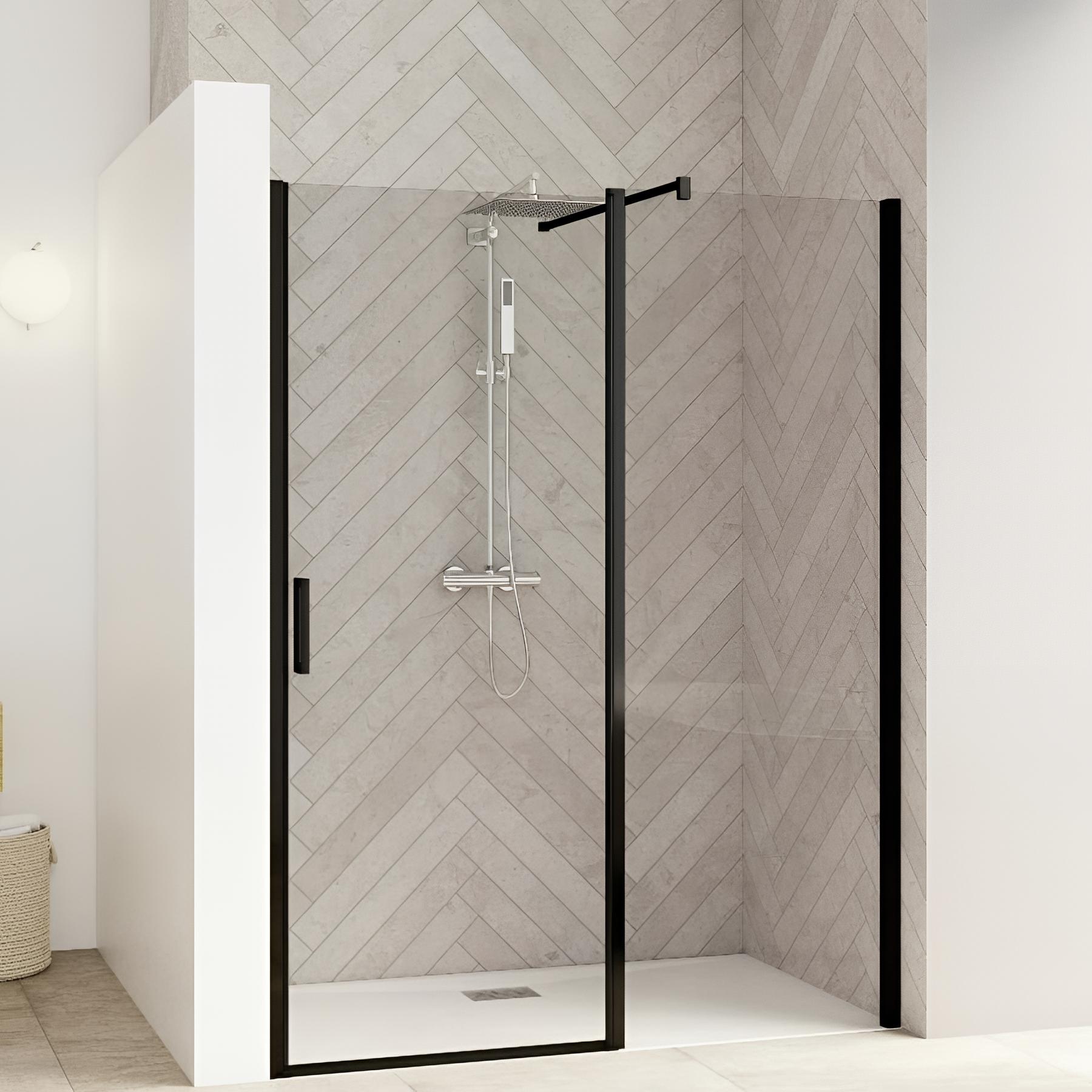 Paroi de douche kinedo Smart Design pivotante (extérieur) sans seuil + paroi fixe d'angle 90 blanc - charnières à droite