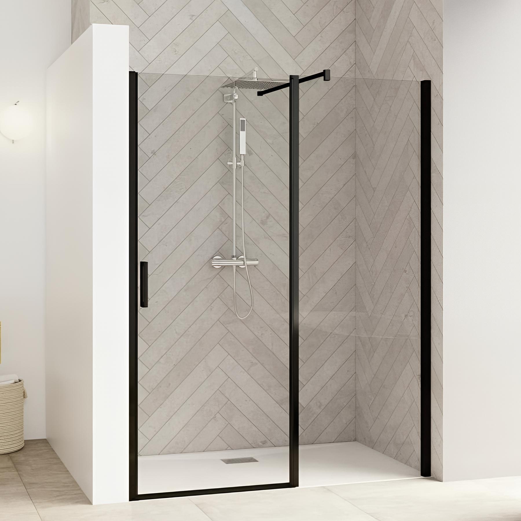 Porte de douche porte pivotante SMART Design XXL sans seuil (conforme PMR) L 1,10 m H 2,05 m noir verre transparent