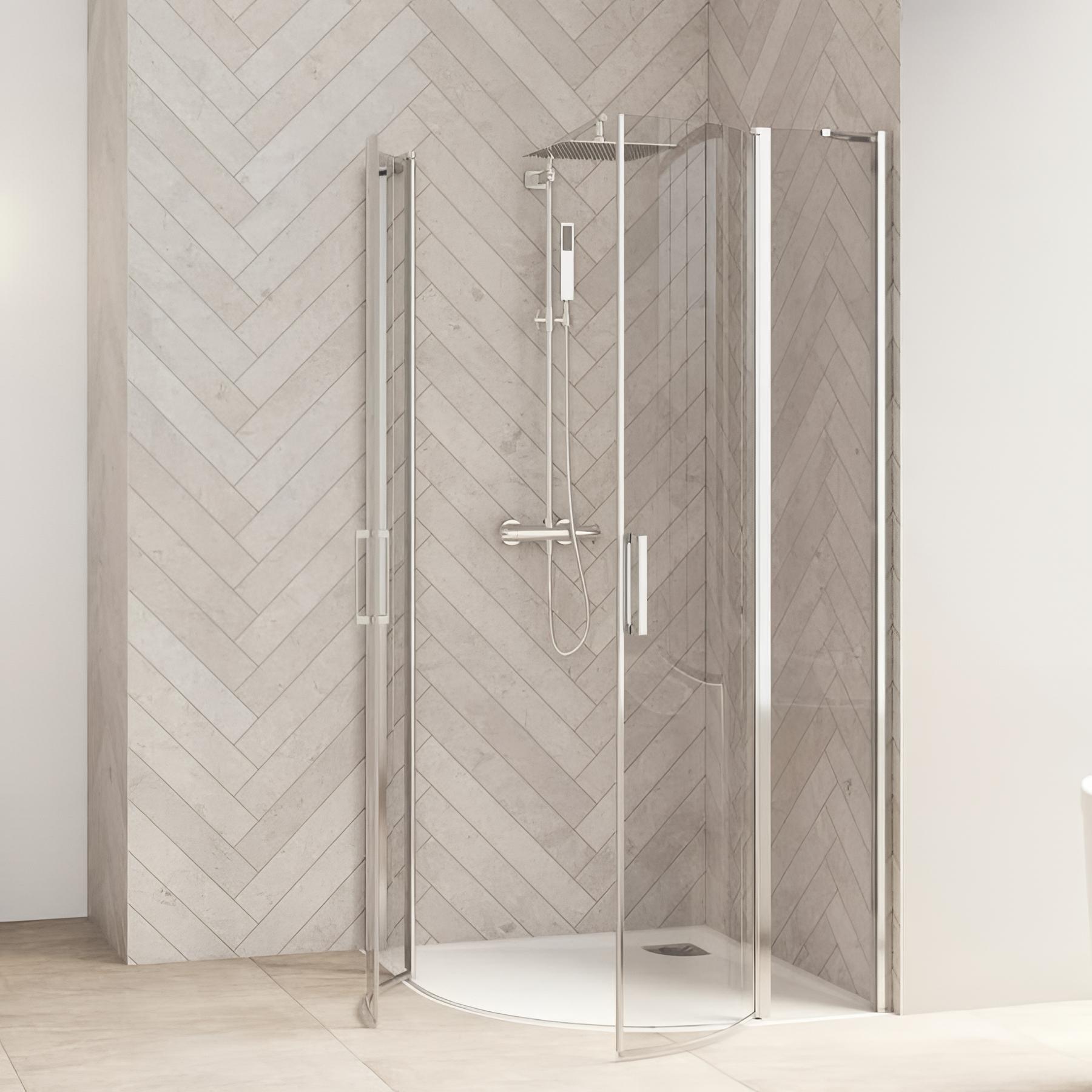 Porte de douche d'angle SMART Design 1/4 de rond sans seuil norme handicapé PMR L 90cm H 2,05 m blanc