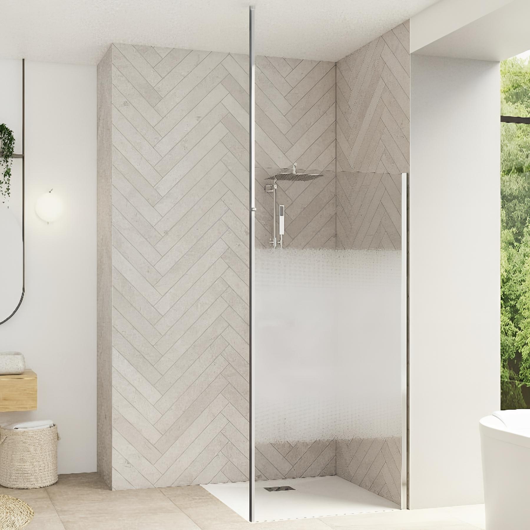 Paroi de douche kinedo Smart Design Solo 160 chromé verre sérigraphié cosmos + mât sol/plafond