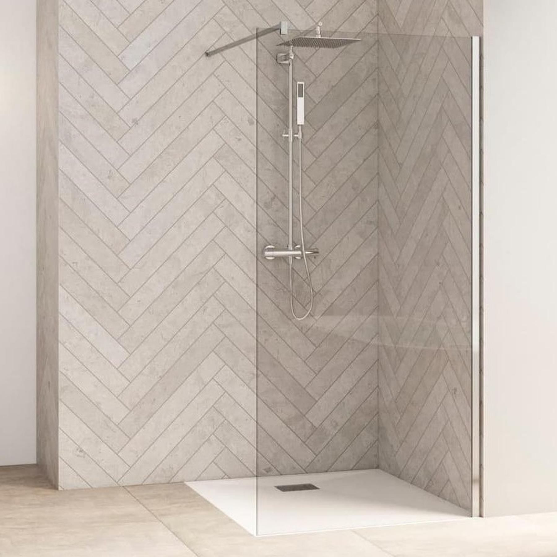 Paroi de douche fixe avec barre de renfort haute SMART Design solo L 70 cm H 1,98m chromé 